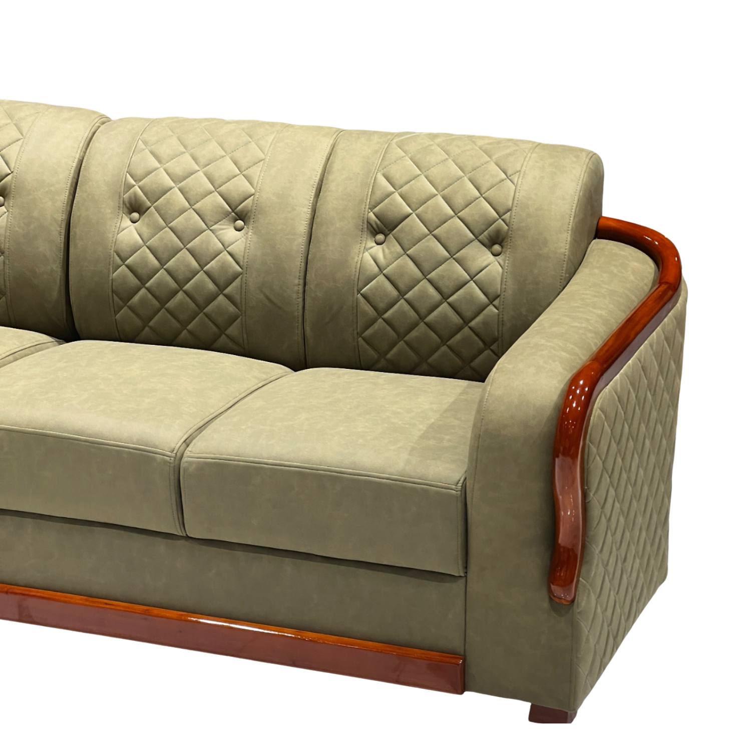 Piping Corner Sofa Set – Suede Fabric | Pocket Spring | Treated Mahogany | Mint Green