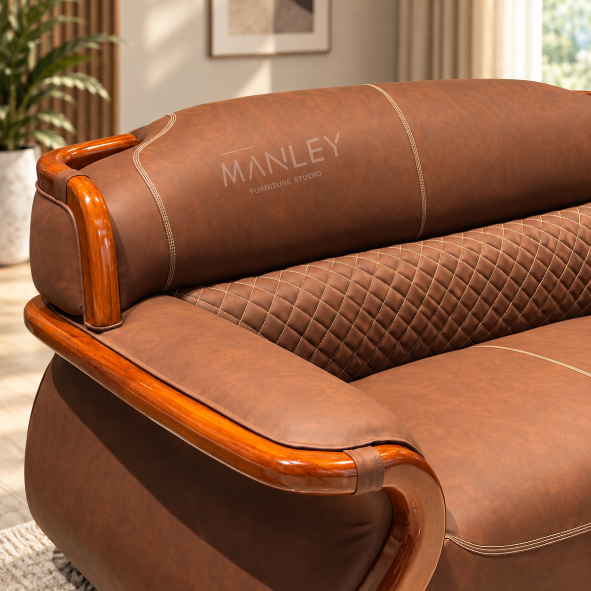 LUXE ONE 3+2 SOFA SET | TREATED MAHOGANY WOOD & ART LEATHER