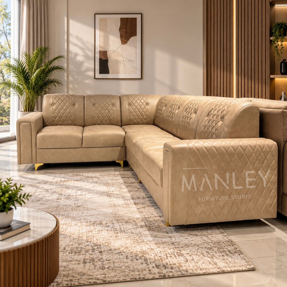 DIAMOND CUT CORNER SOFA SET | SUEDE & REXINE FABRIC