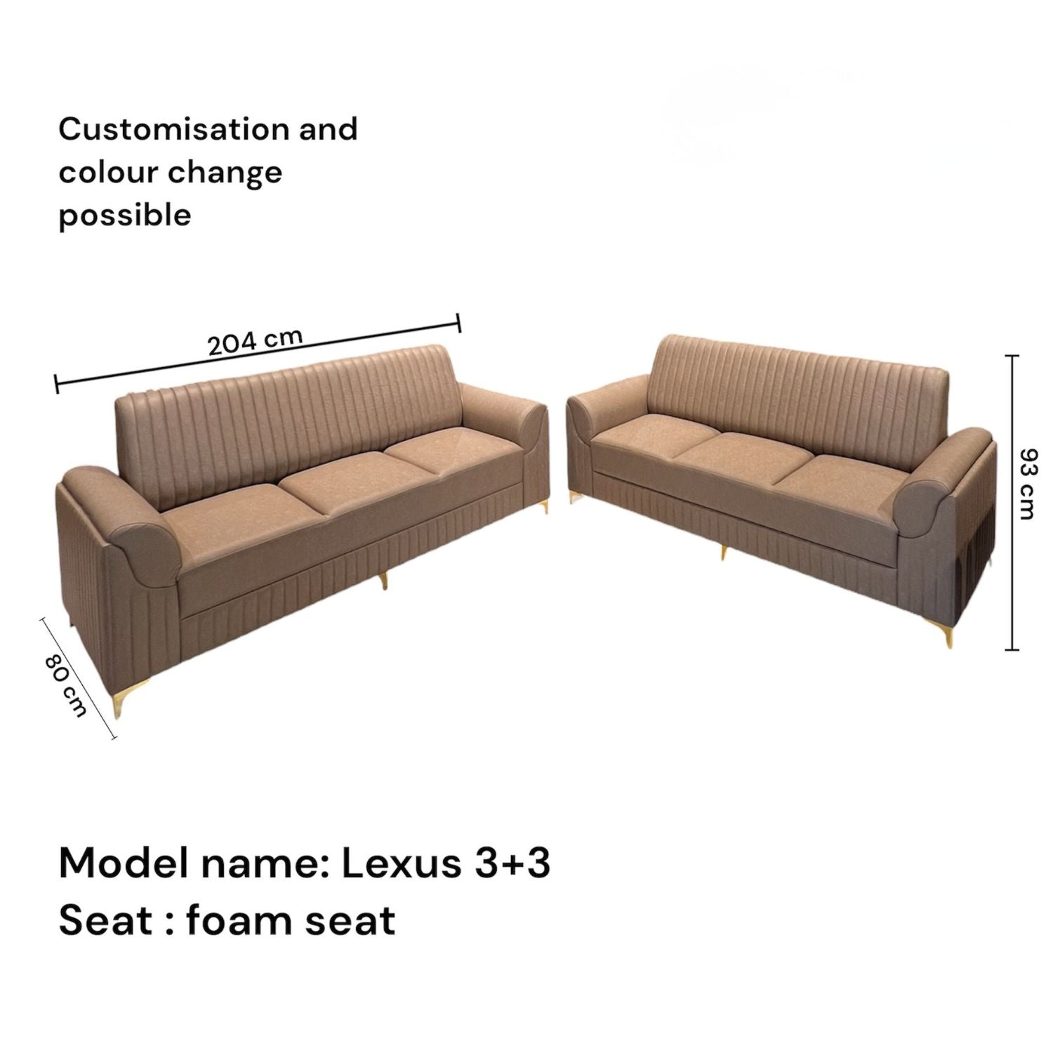 Lexus sofa 3+3 – Fabric Brown