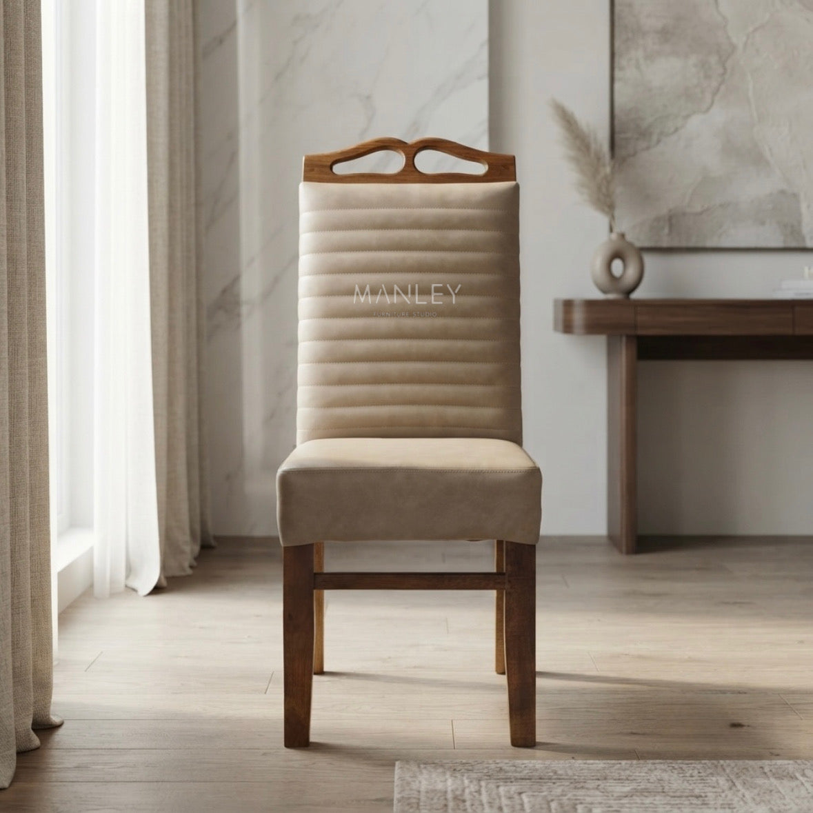 QUILON DINING CHAIR | ACACIA WOOD & REXIN UPHOLSTERY | BEIGE