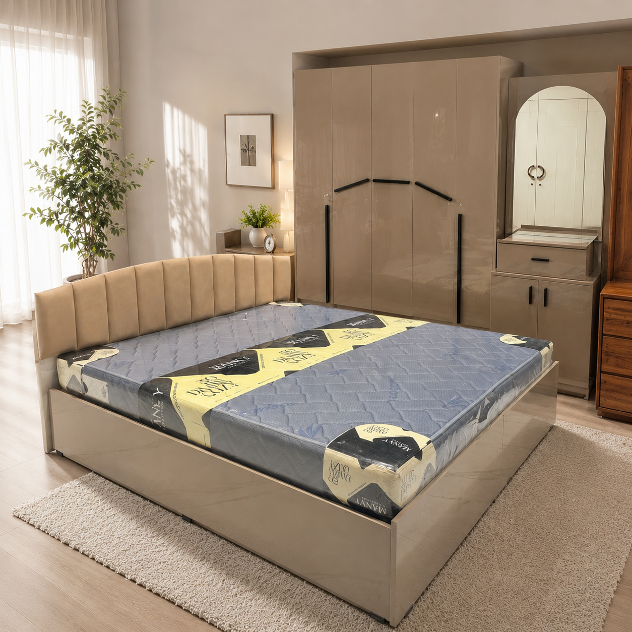 NINEX PREMIUM 5 DOOR QUEEN SIZE BEDROOMSET | CREAM COLOUR-UV BOARD