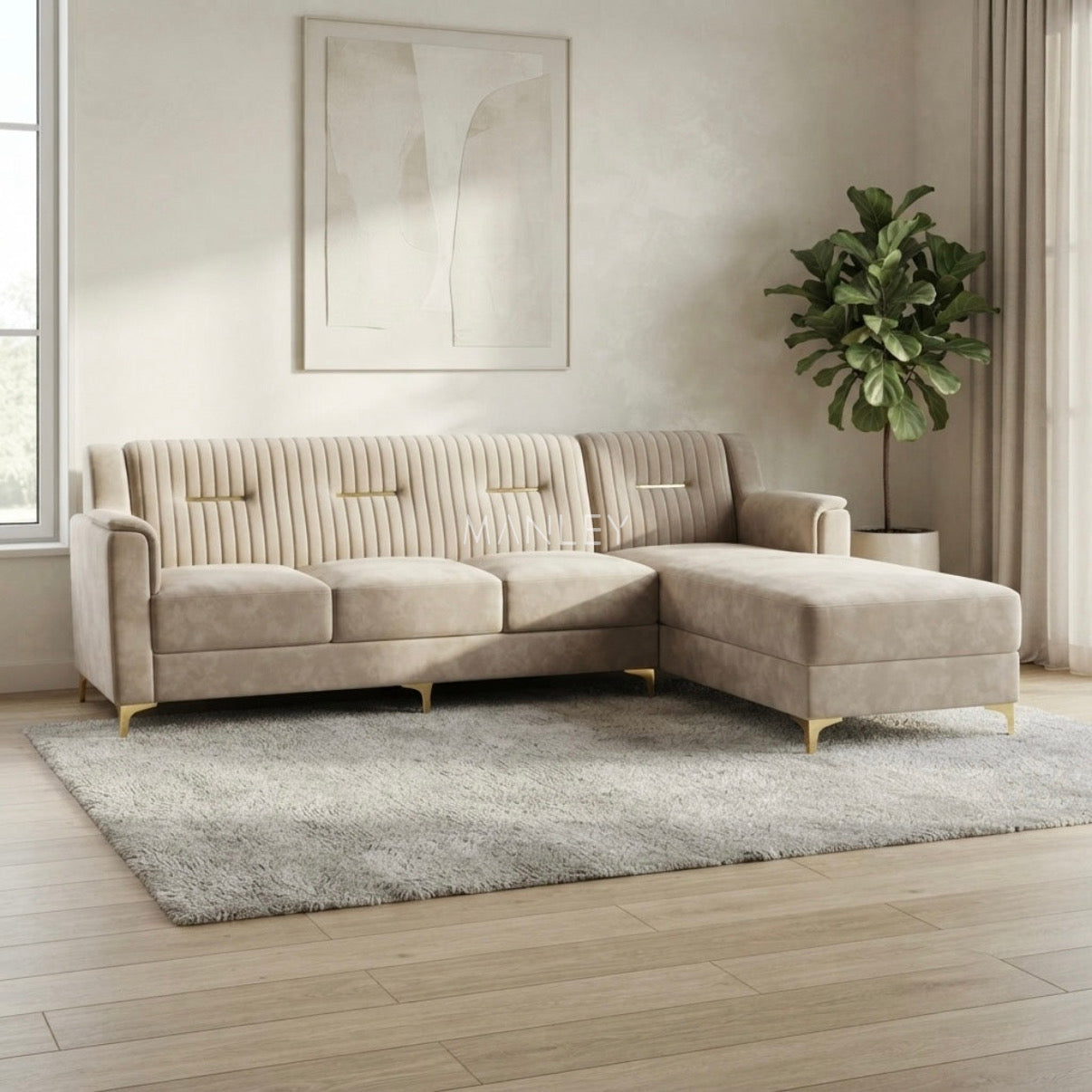 LAVEN LAUNCHER SOFA SET | WOOD FRAME & SUEDE FABRIC | IVORY