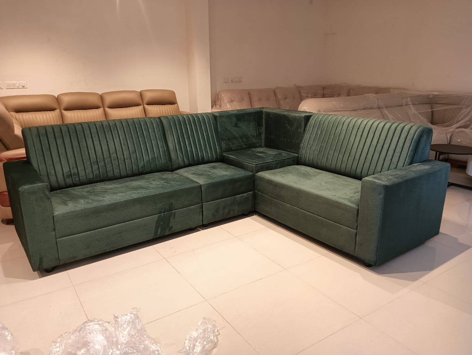 Line Normal 3+2 Corner Sofa – Fabric Green