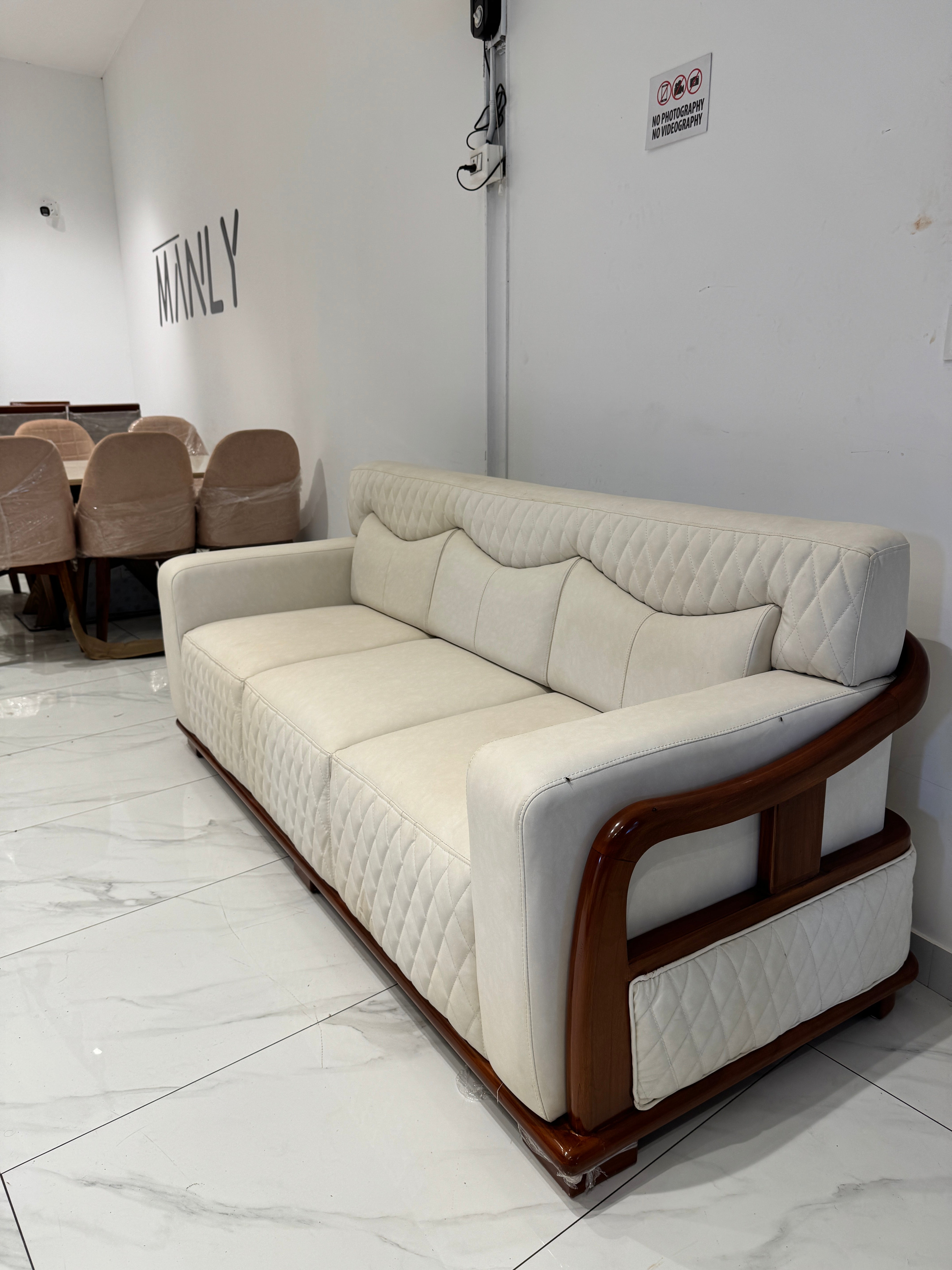 ROYALIST 3+1+1 SOFA SET | FABRIC & MAHOGANY FRAME | OFF WHITE