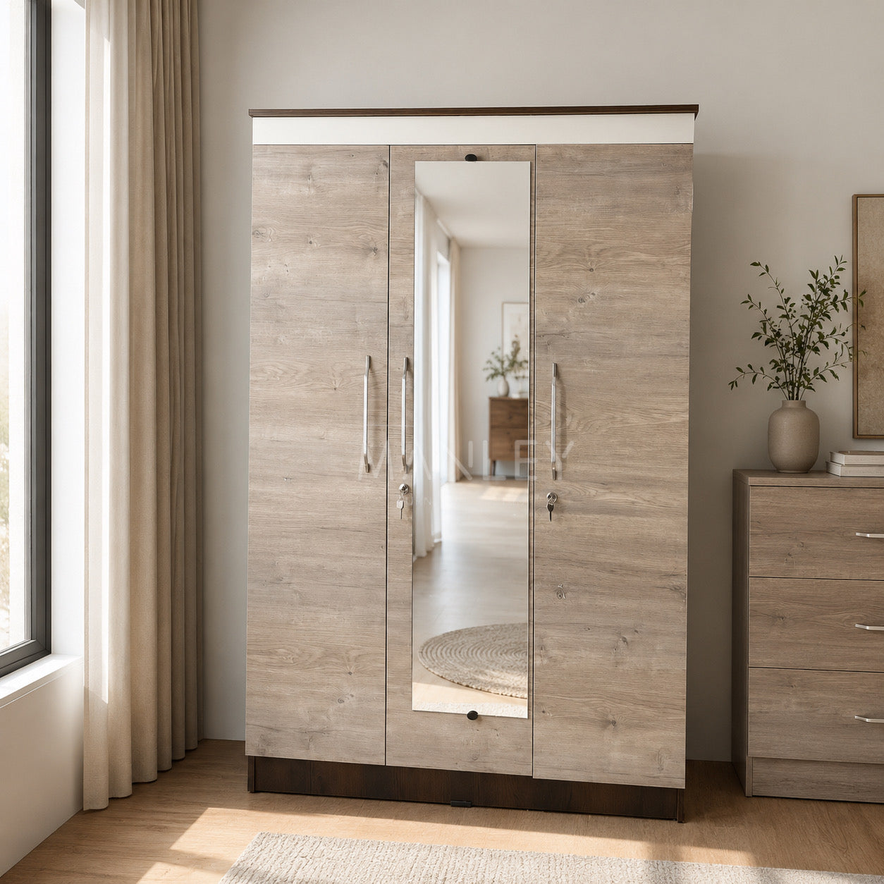 APEX 3-DOOR WARDROBE | PARTICLE BOARD | HASH COLOUR