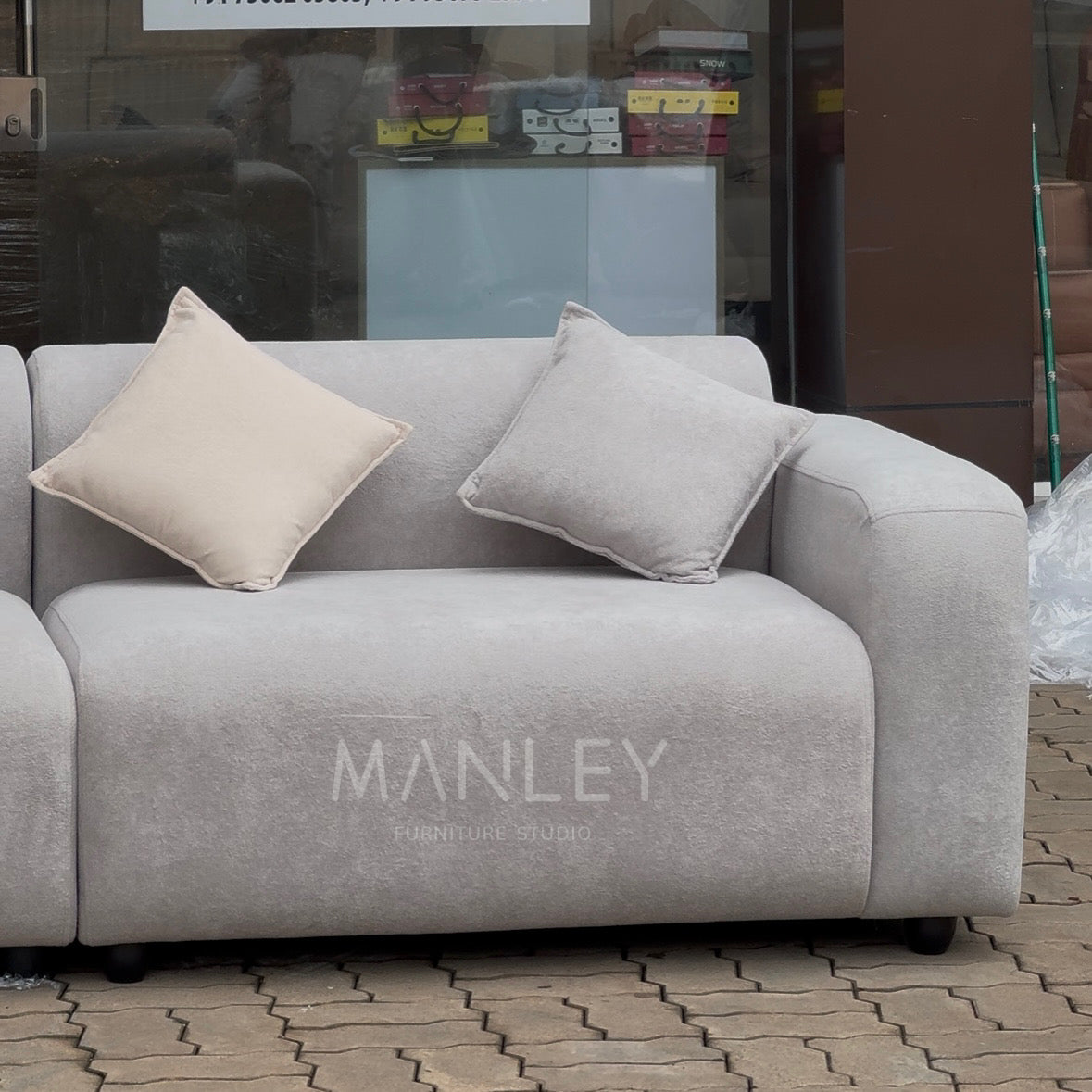 QUILON CORNER SOFA SET | SUEDE FABRIC UPHOLSTERY | OFF WHITE
