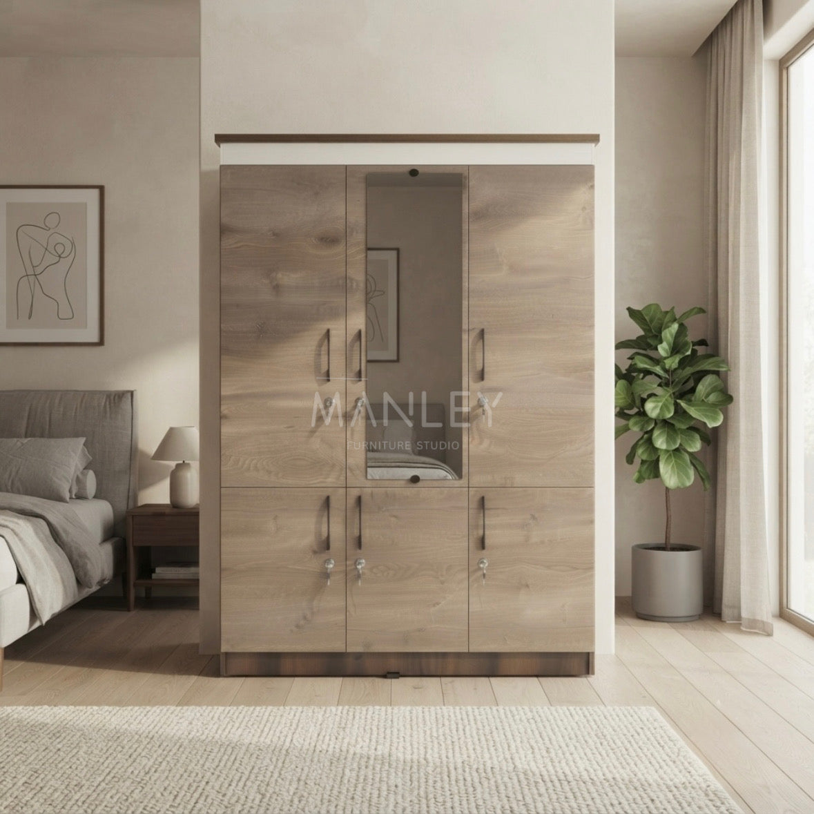 NYLON 3-DOOR WARDROBE | PARTICLE BOARD | GREY COLOUR