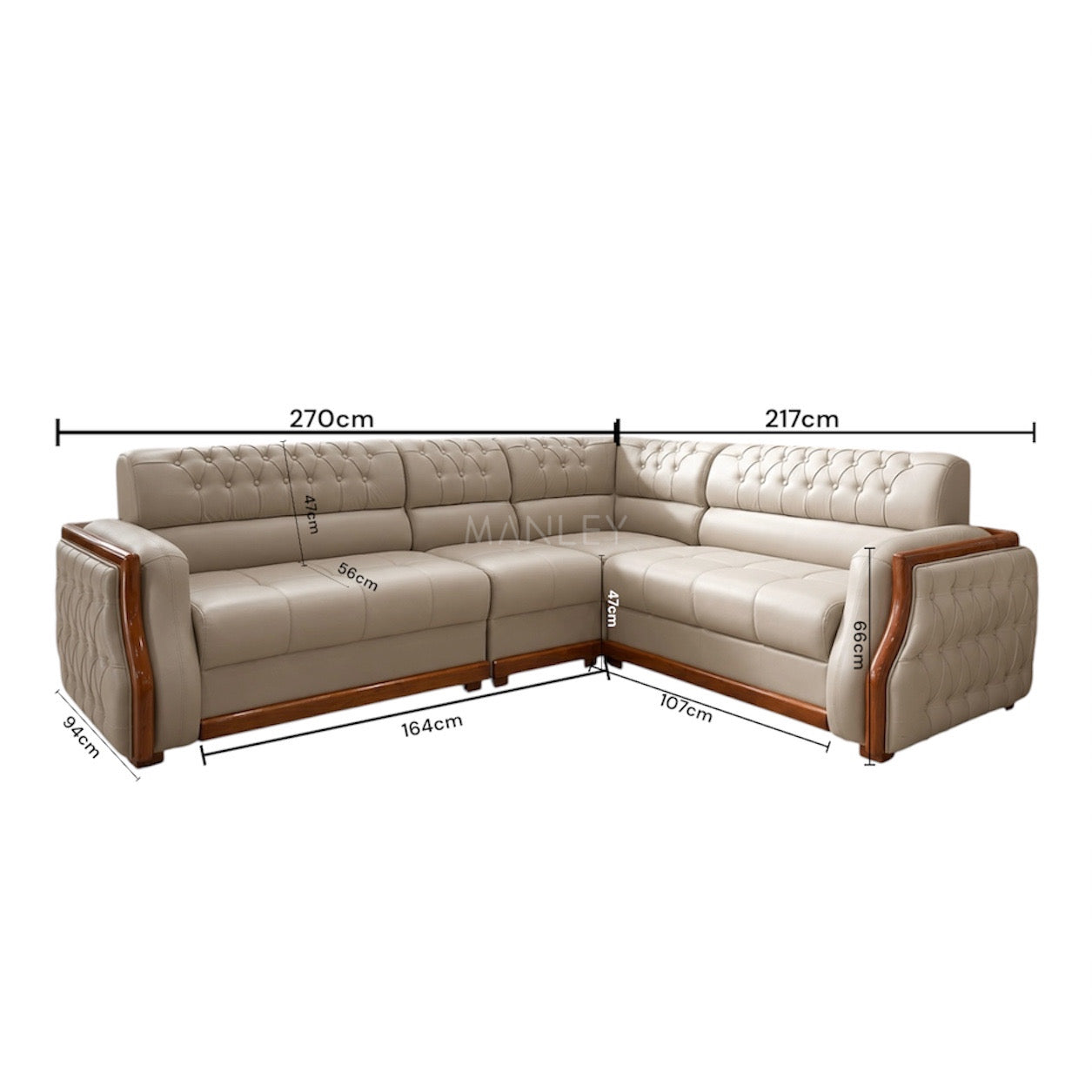 FALCON CORNER SOFA SET | MAHOGANY WOOD & FABRIC UPHOLSTERY