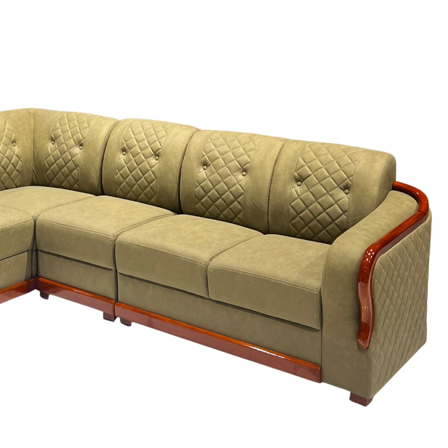 Piping Corner Sofa Set – Suede Fabric | Pocket Spring | Treated Mahogany | Mint Green
