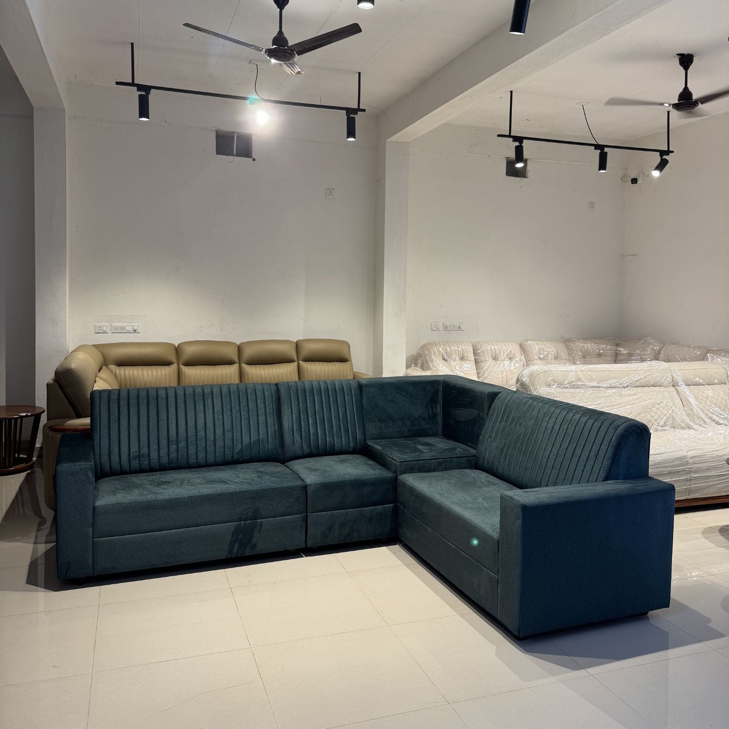 Line Normal 3+2 Corner Sofa – Fabric Green