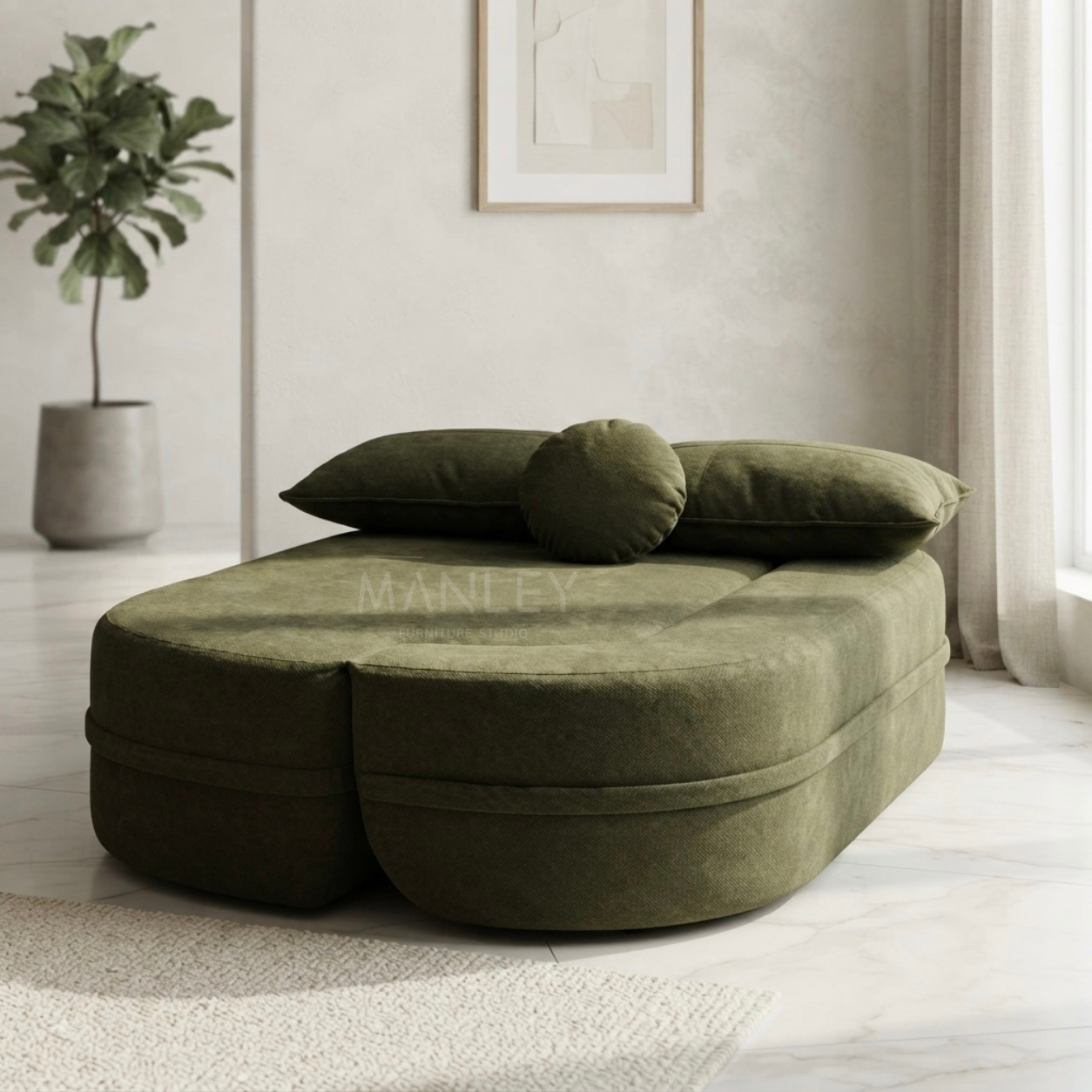 PLUSH SOFA CUM BED | JUTE FABRIC | GREEN COLOUR