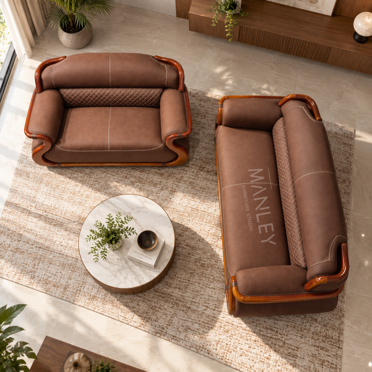 LUXE ONE 3+2 SOFA SET | TREATED MAHOGANY WOOD & ART LEATHER