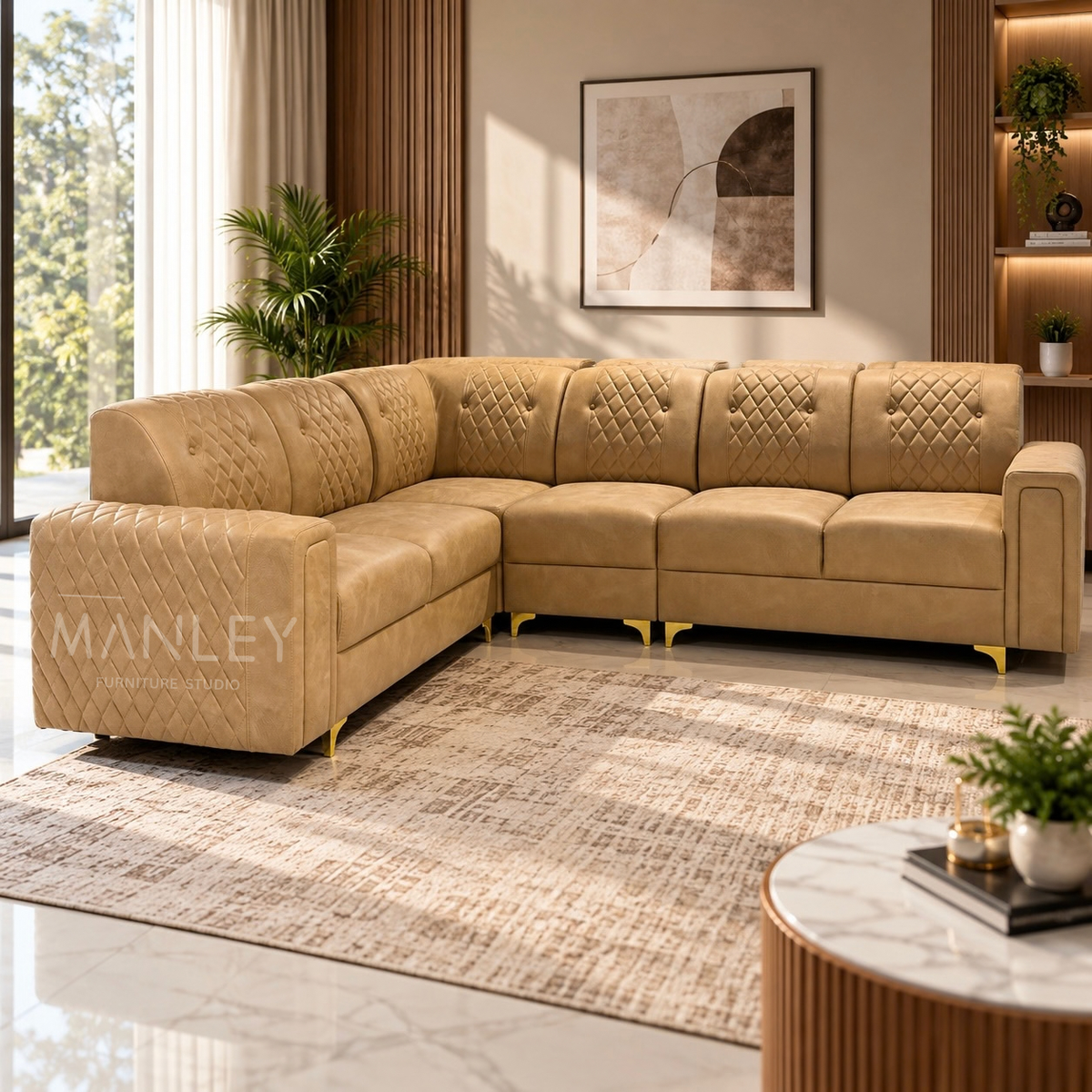 DIAMOND CUT CORNER SOFA SET | SUEDE & REXINE FABRIC