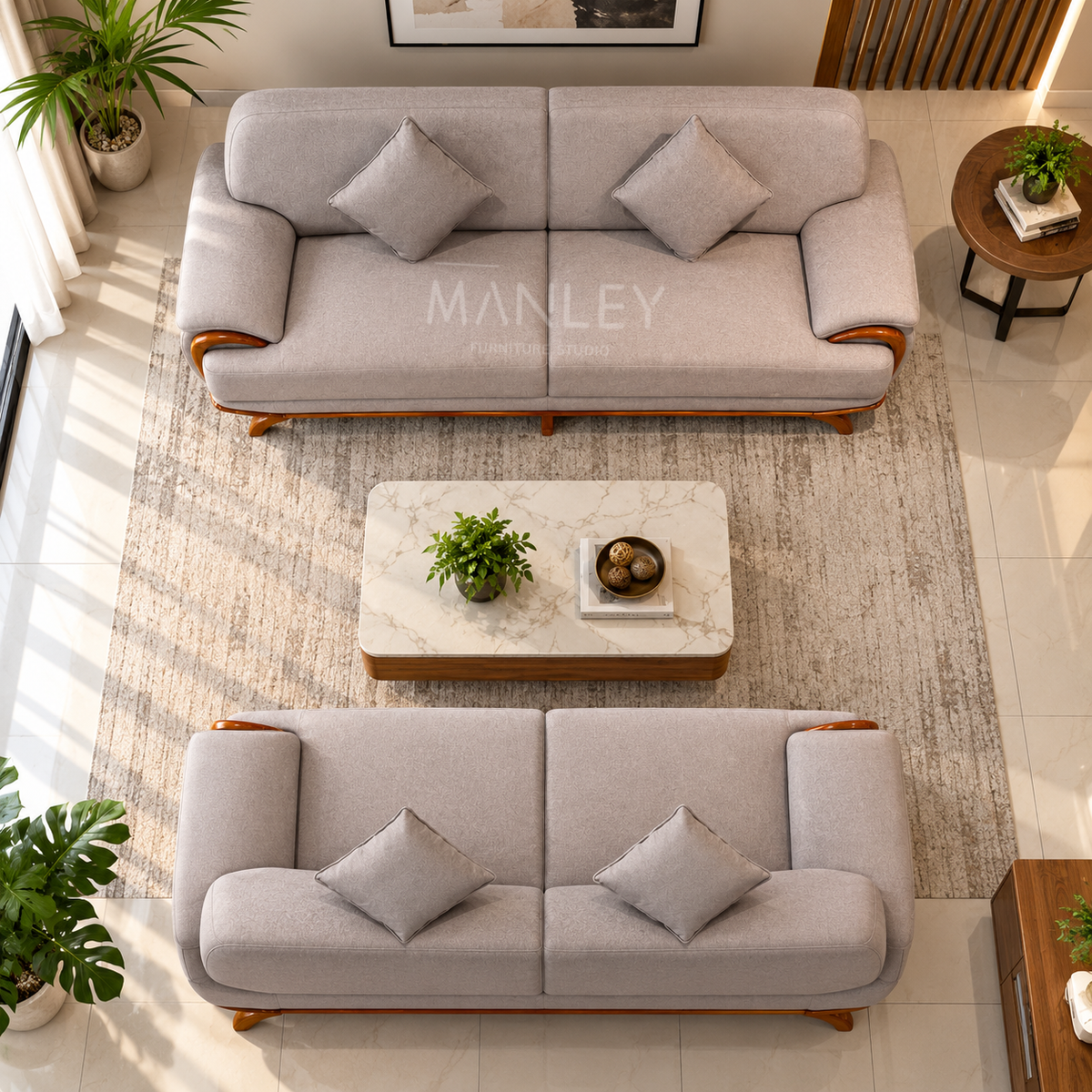 WINDSOR 3+2 SOFA SET | TREATED MAHOGANY WOOD & SUEDE FABRIC
