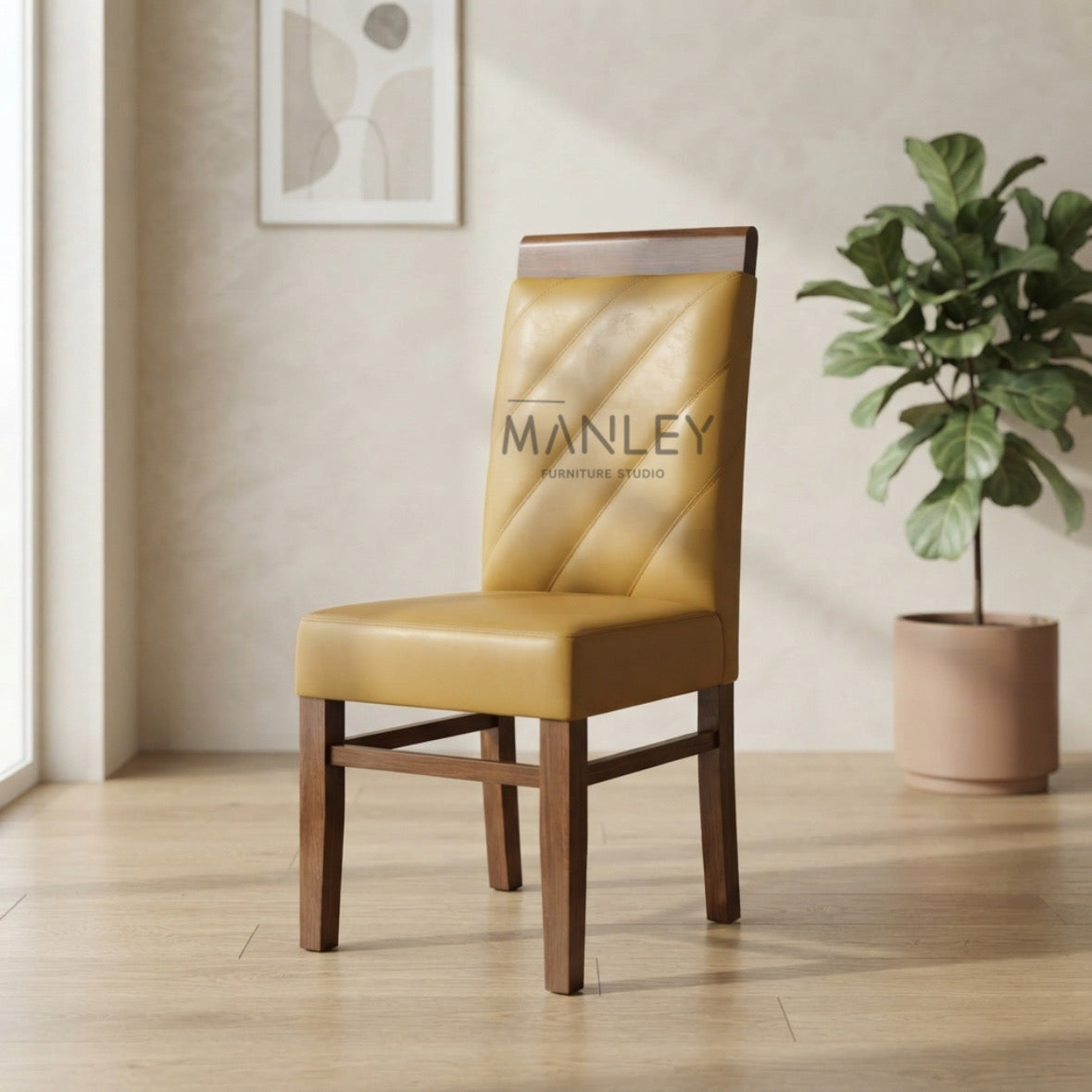 NINOX DINING CHAIR | ACACIA WOOD & REXIN UPHOLSTERY | BEIGE
