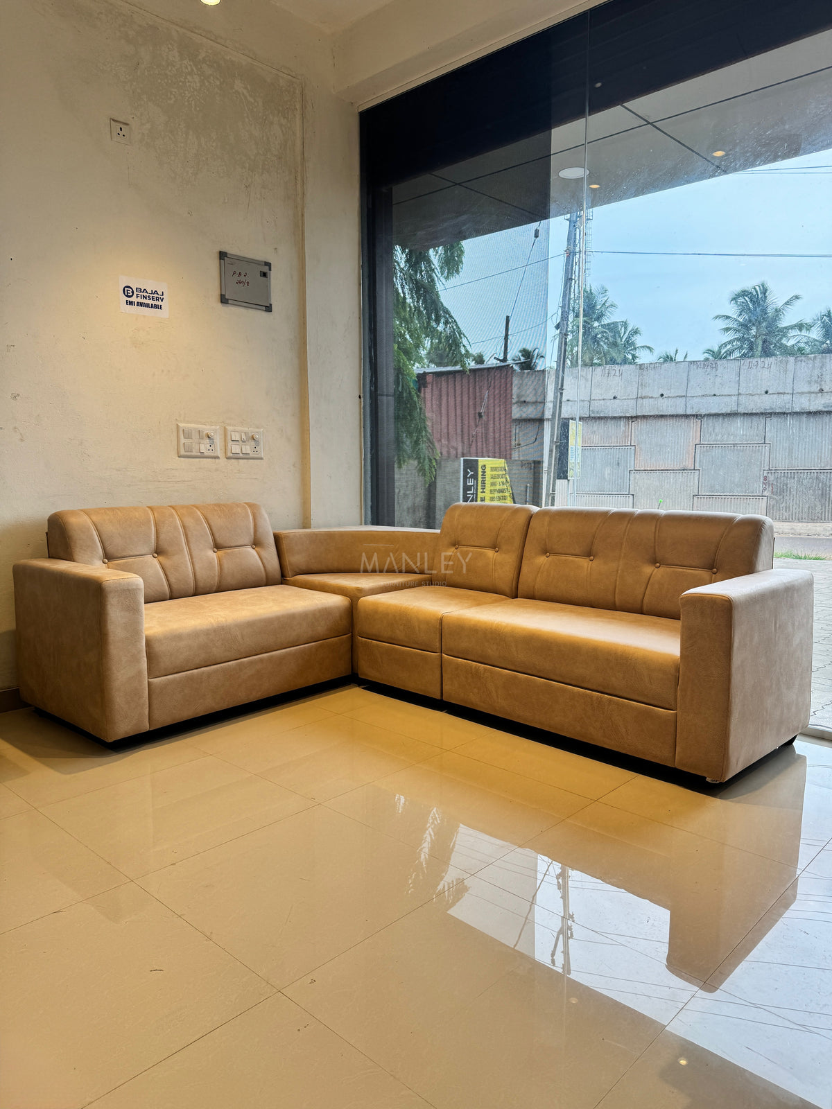 VERONA CORNER SOFA SET | ACACIA WOOD & SUEDE FABRIC UPHOLSTERY