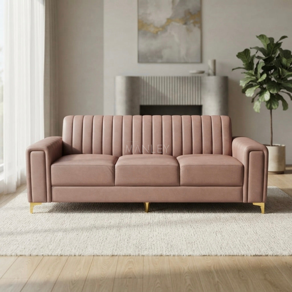BOXER LINER 3+2+2 SOFA SET | ACACIA WOOD & SUEDE FABRIC | BROWN