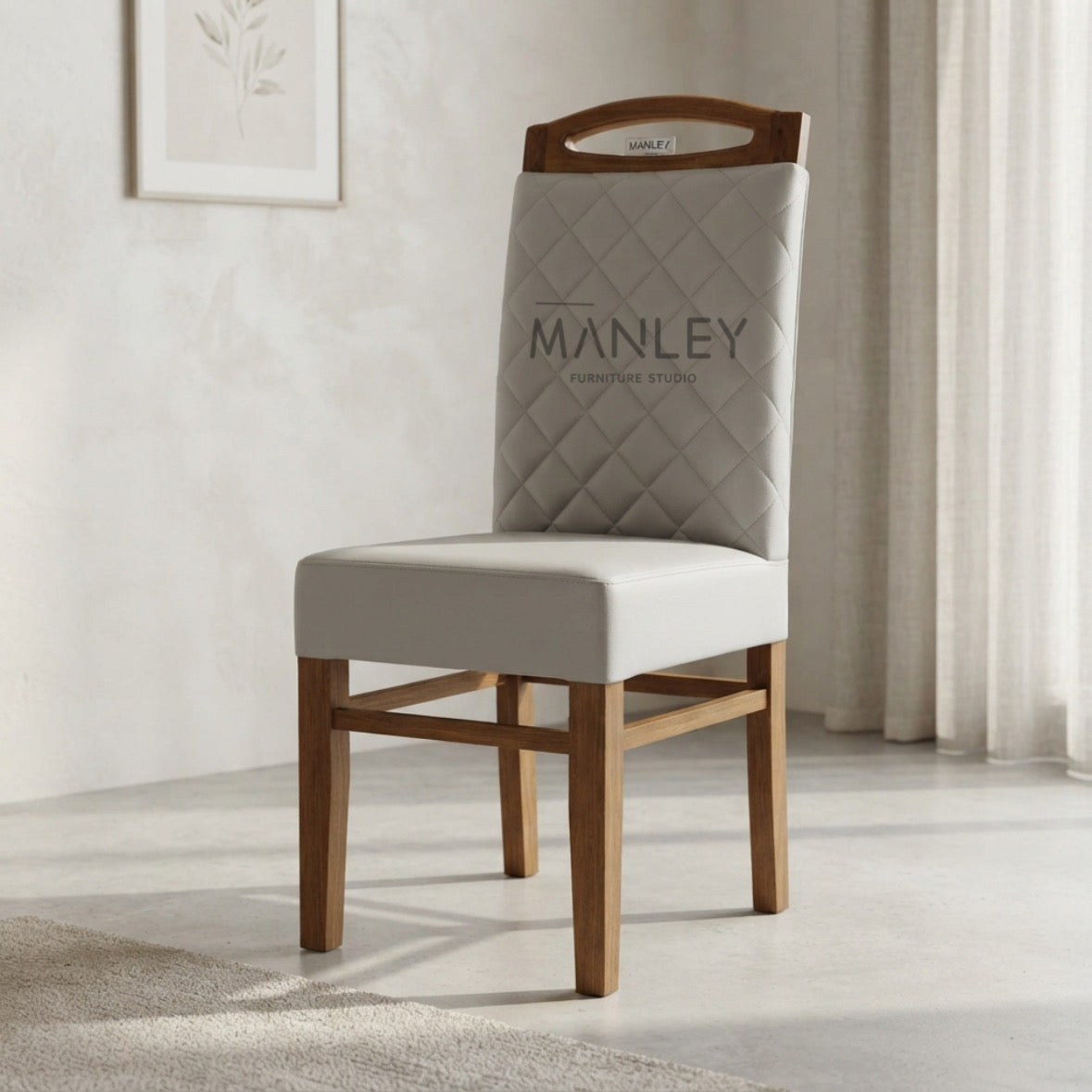 LAYSH DINING CHAIR | ACACIA WOOD & REXIN UPHOLSTERY | BEIGE