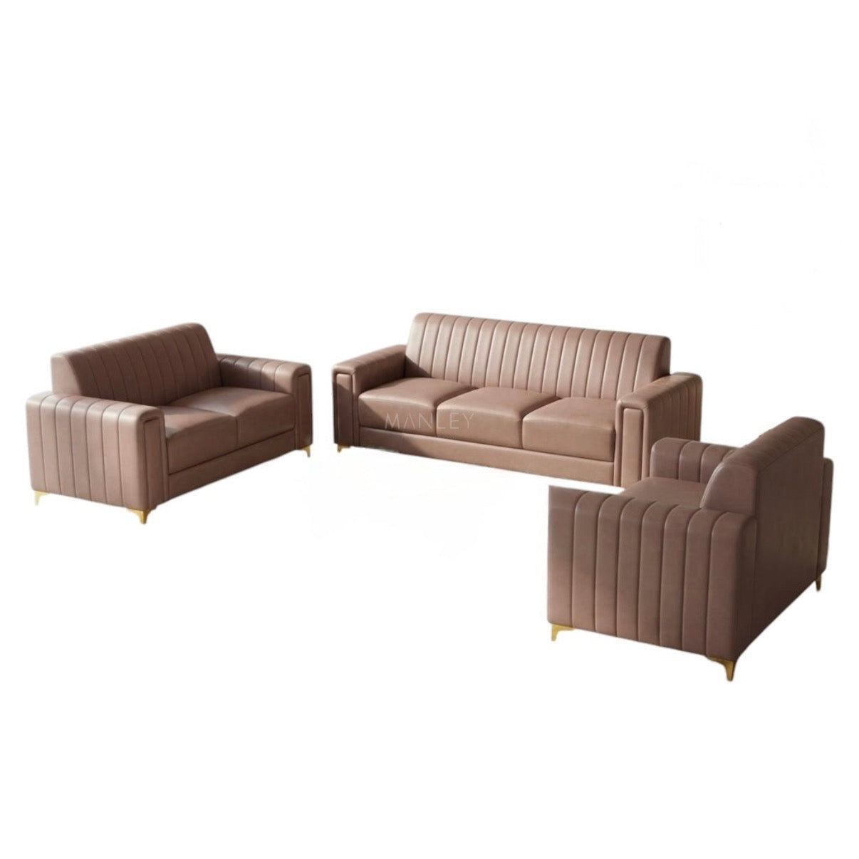 BOXER LINER 3+2+2 SOFA SET | ACACIA WOOD & SUEDE FABRIC | BROWN