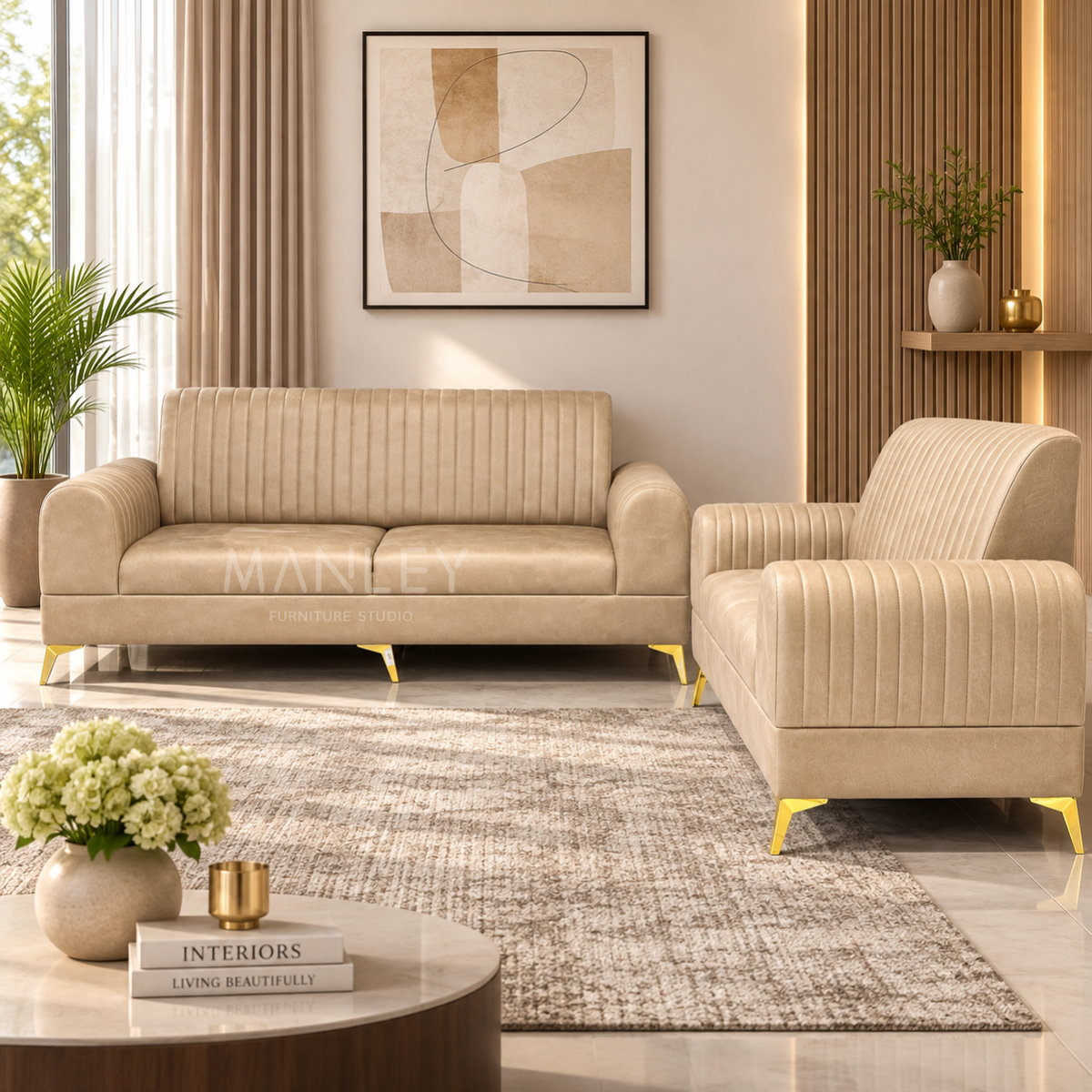BOXER TWO 3+2 SOFA SET | SUEDE & REXINE MIX FABRIC