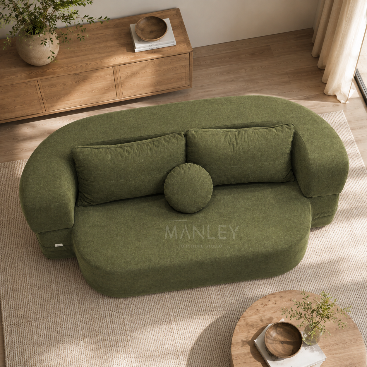 PLUSH SOFA CUM BED | JUTE FABRIC | GREEN COLOUR