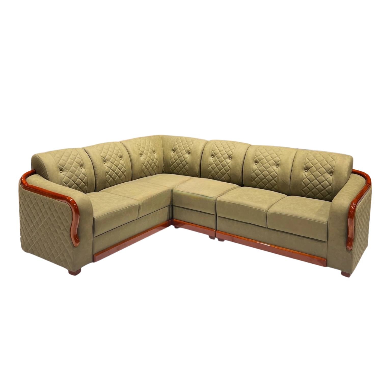 Piping Corner Sofa Set – Suede Fabric | Pocket Spring | Treated Mahogany | Mint Green