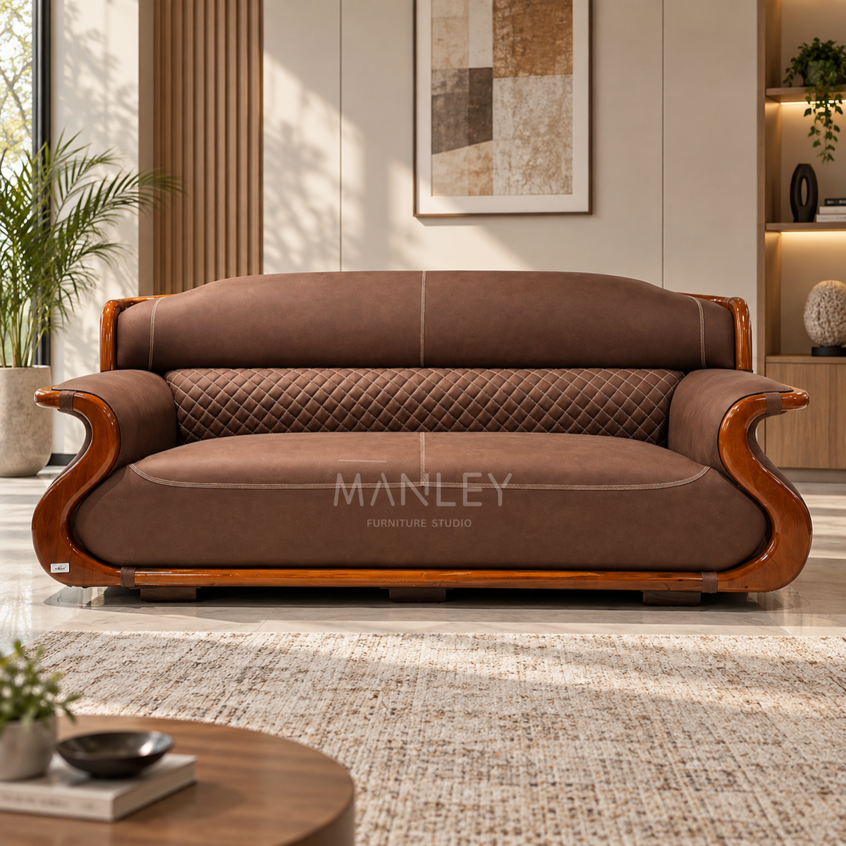 LUXE ONE 3+2 SOFA SET | TREATED MAHOGANY WOOD & ART LEATHER