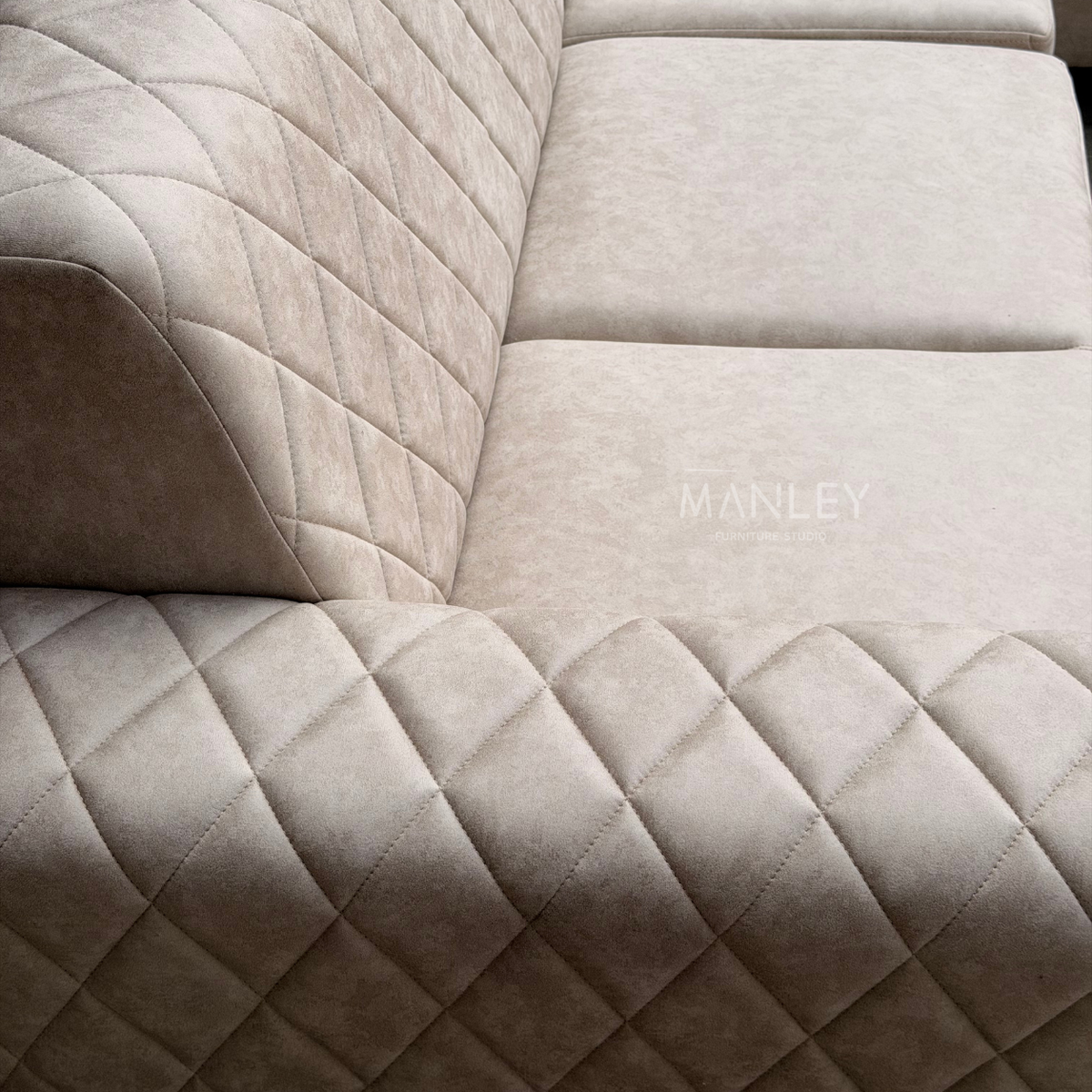 CROWN CORNER SOFA SET | SUEDE FABRIC & METAL LEGS | BEIGE COLOUR