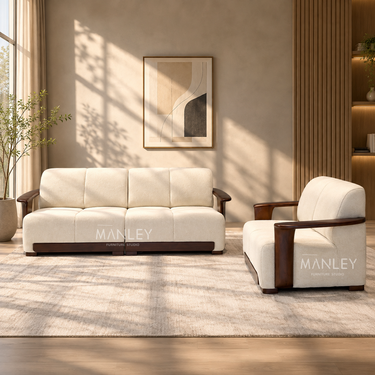 REGENT 4+2 SOFA SET | TREATED MAHOGANY WOOD & SUEDE FABRIC