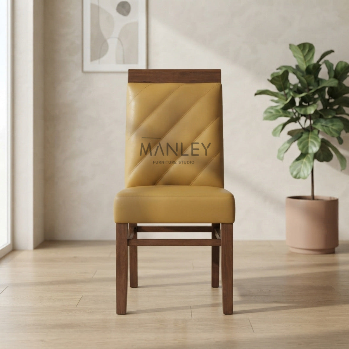 NINOX DINING CHAIR | ACACIA WOOD & REXIN UPHOLSTERY | BEIGE
