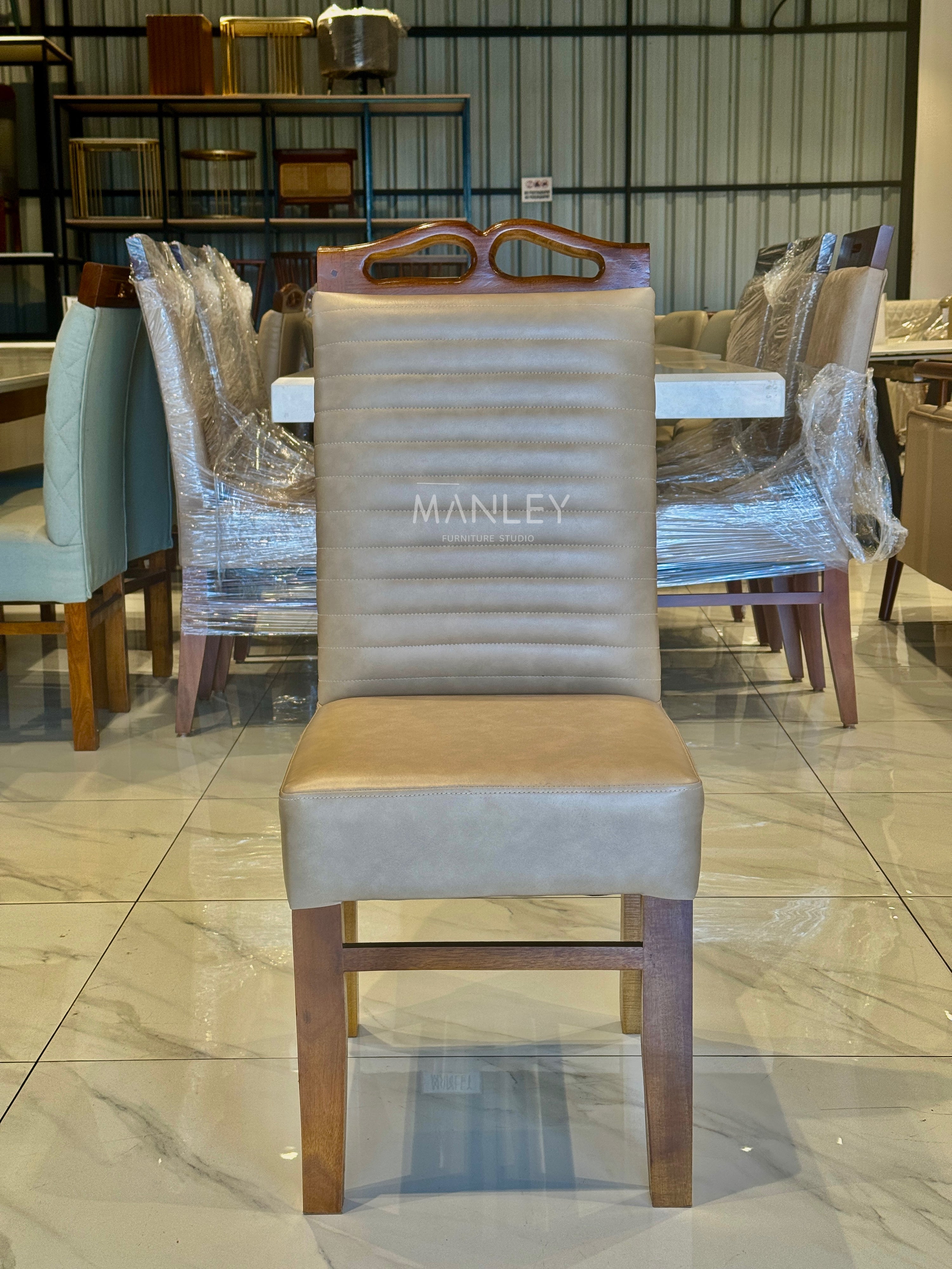 QUILON DINING CHAIR | ACACIA WOOD & REXIN UPHOLSTERY | BEIGE
