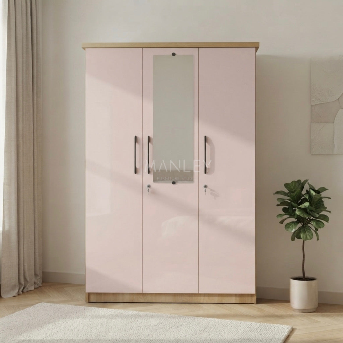SINON 3-DOOR WARDROBE | PARTICLE BOARD | PINK COLOUR