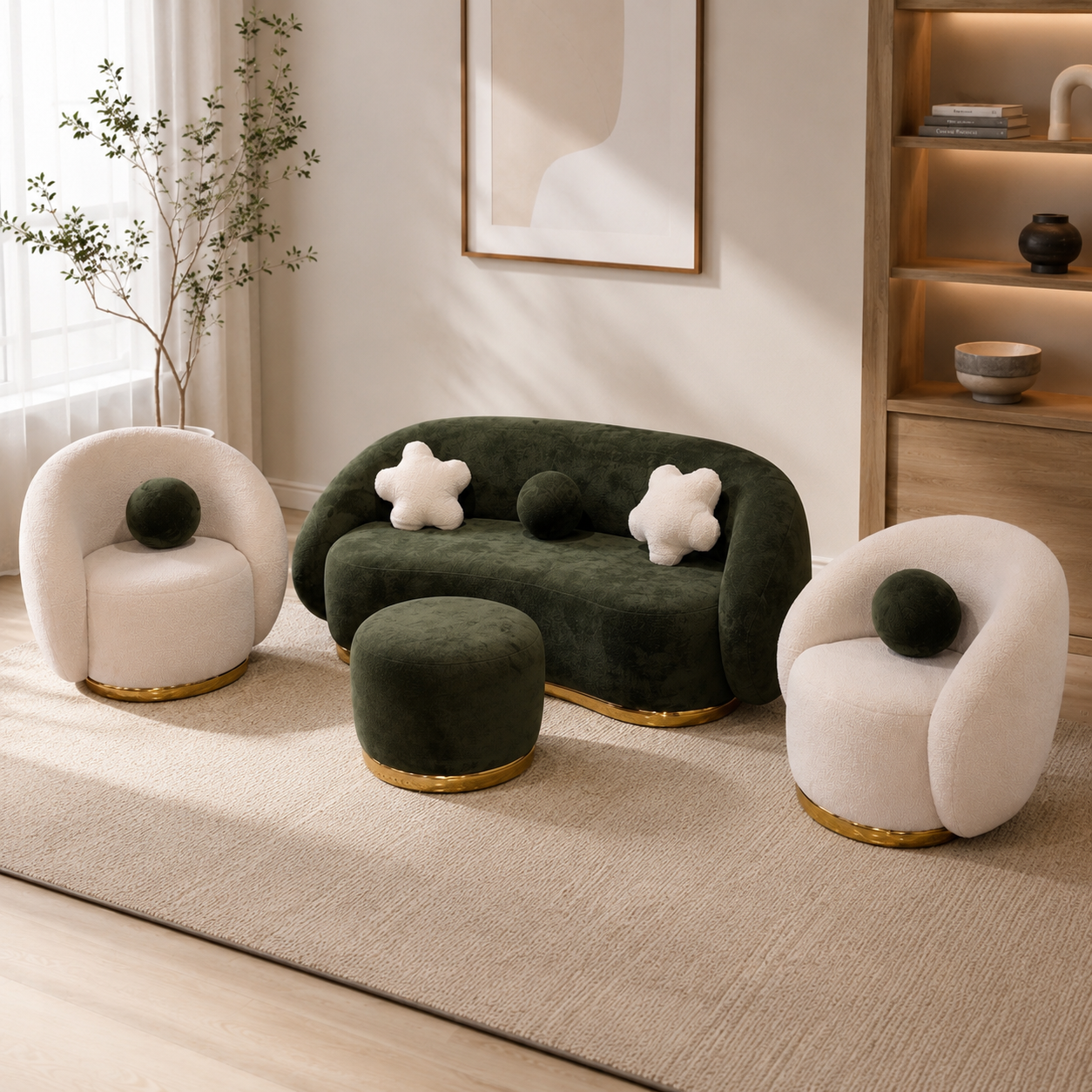 3+1+1 curved sofa + teapoy free