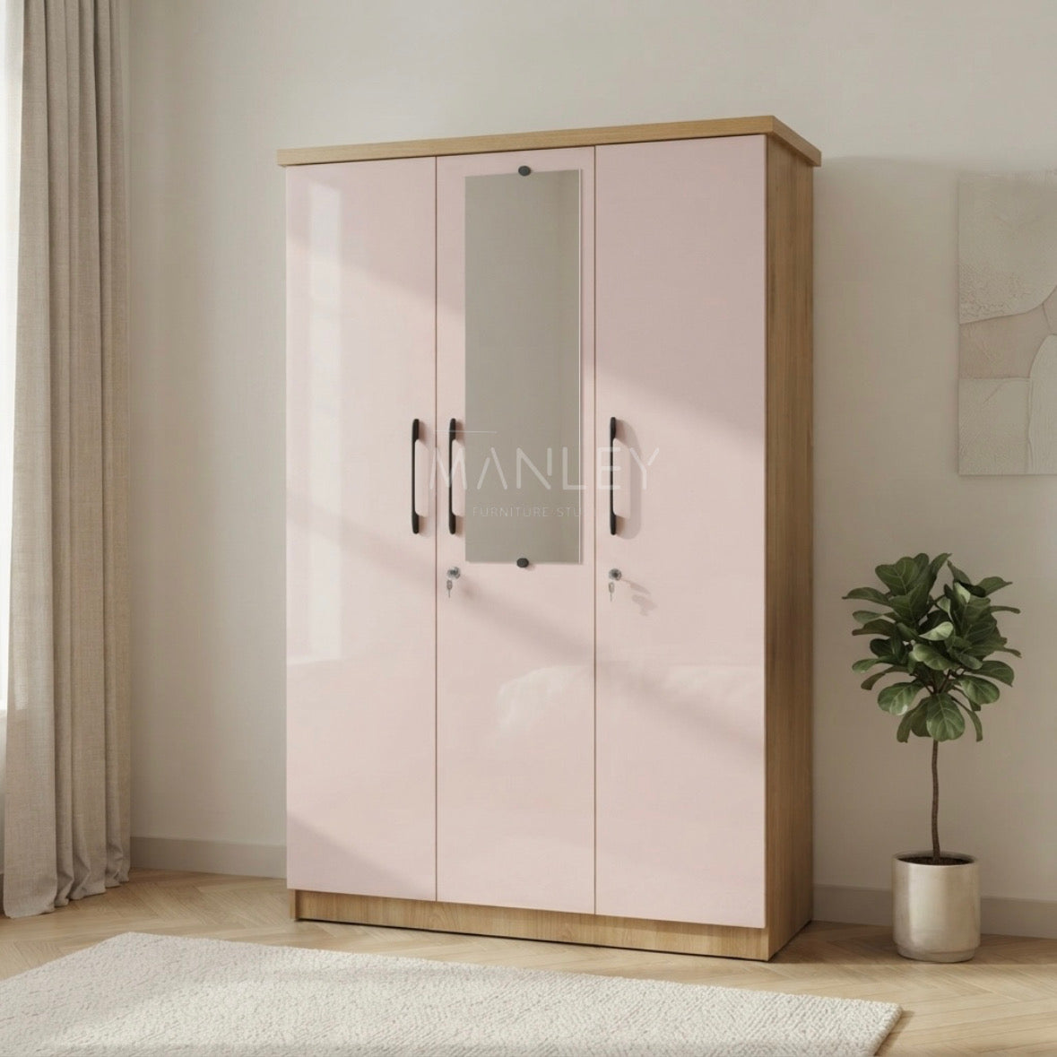 SINON 3-DOOR WARDROBE | PARTICLE BOARD | PINK COLOUR