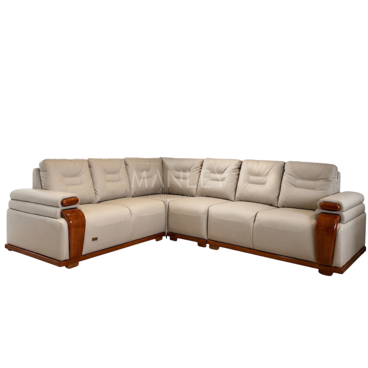 MONACO CORNER SOFA SET | MAHOGANY WOOD & SUEDE FABRIC UPHOLSTERY