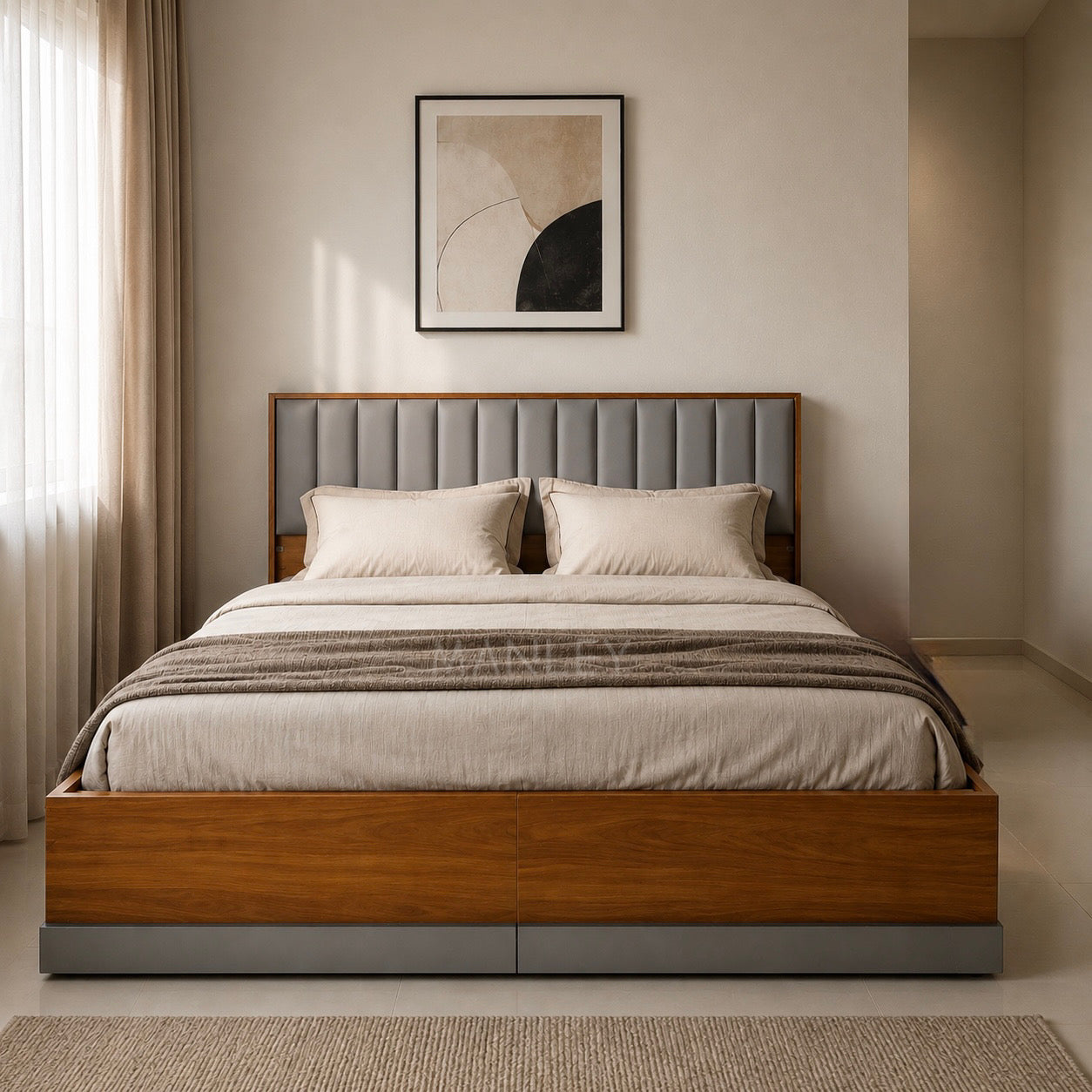 GREY LINE 3-DOOR QUEEN SIZE BEDROOM SET | PARTICLE BOARD | GREY COLOUR