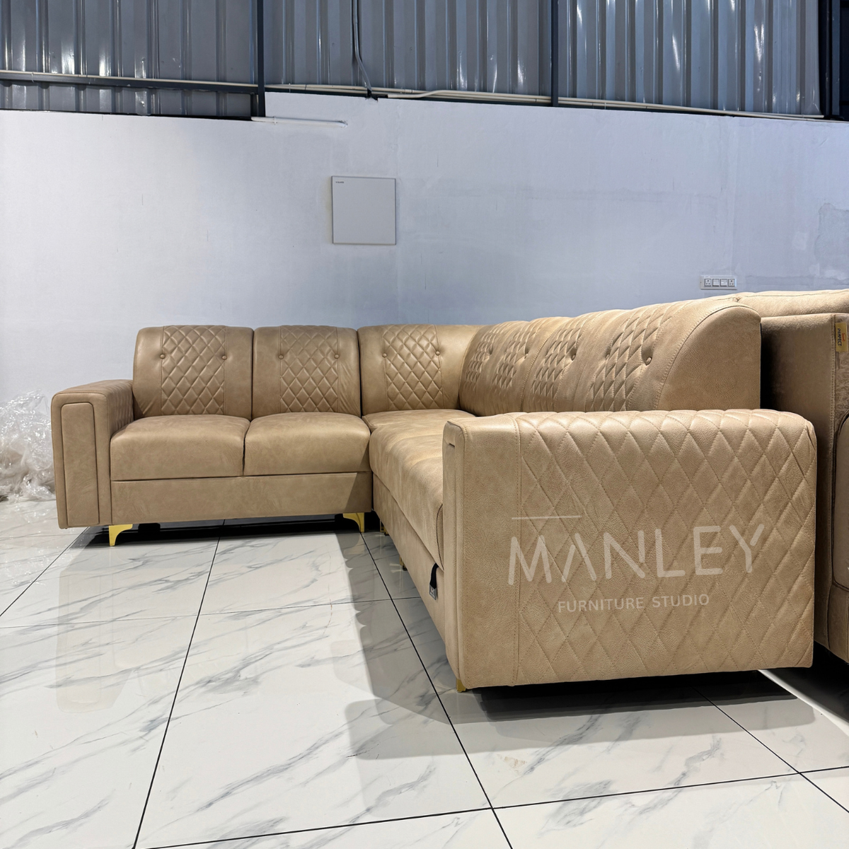 DIAMOND CUT CORNER SOFA SET | SUEDE & REXINE FABRIC