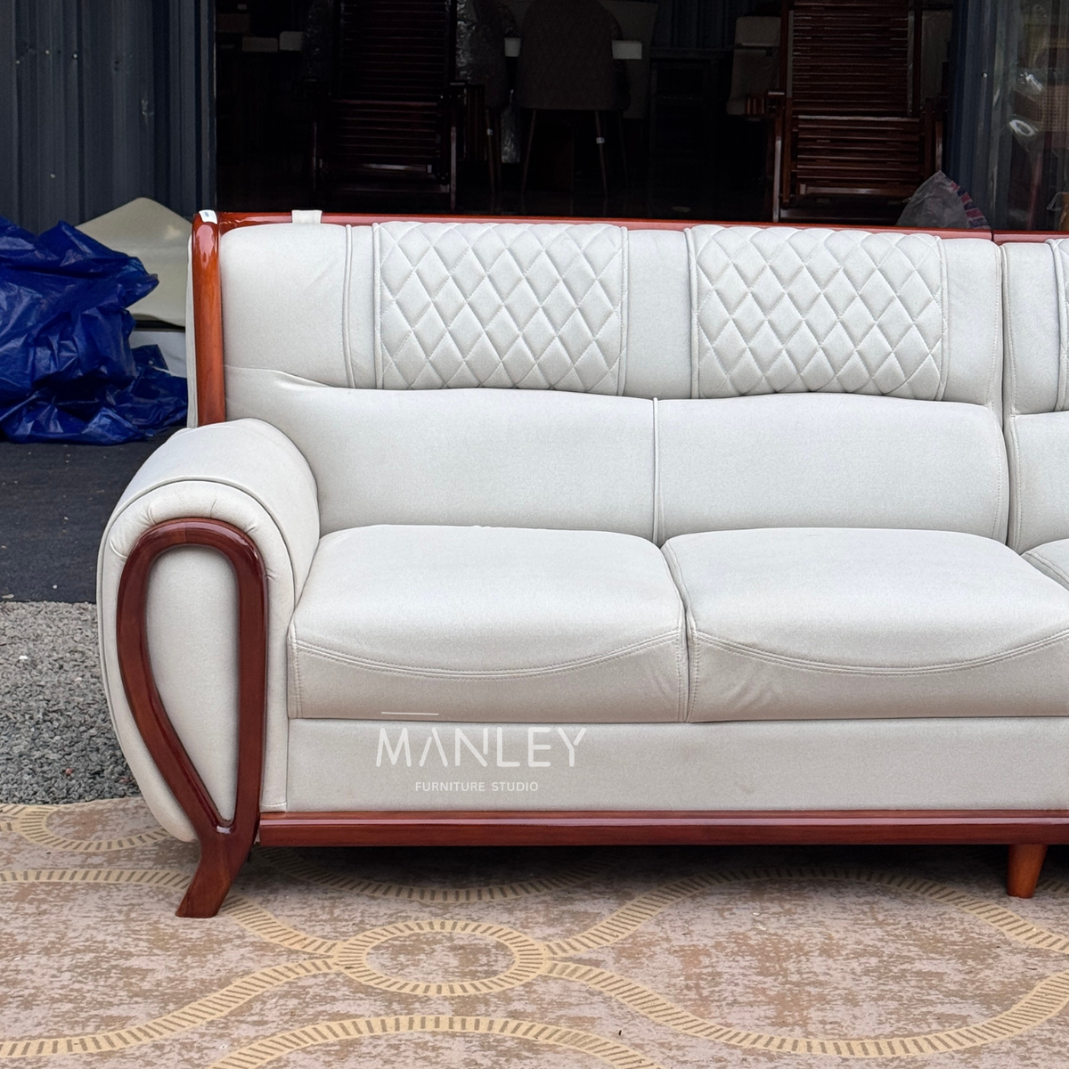 HILON CORNER SOFA SET | TREATED MAHOGANY WOOD & SUEDE FABRIC