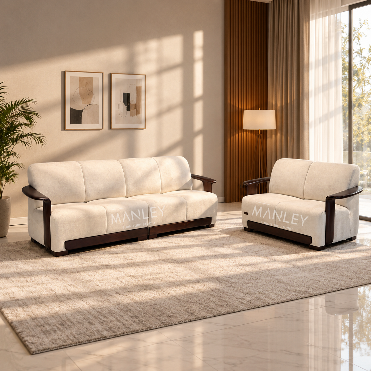 REGENT 4+2 SOFA SET | TREATED MAHOGANY WOOD & SUEDE FABRIC
