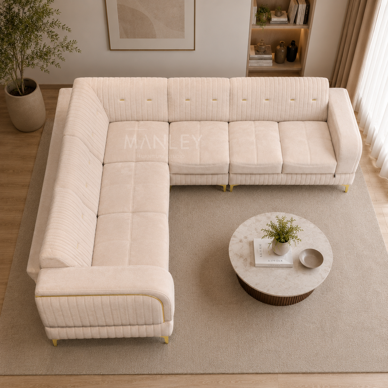 COZY CORNER SOFA SET | SUEDE FABRIC & METAL LEGS | BEIGE COLOUR