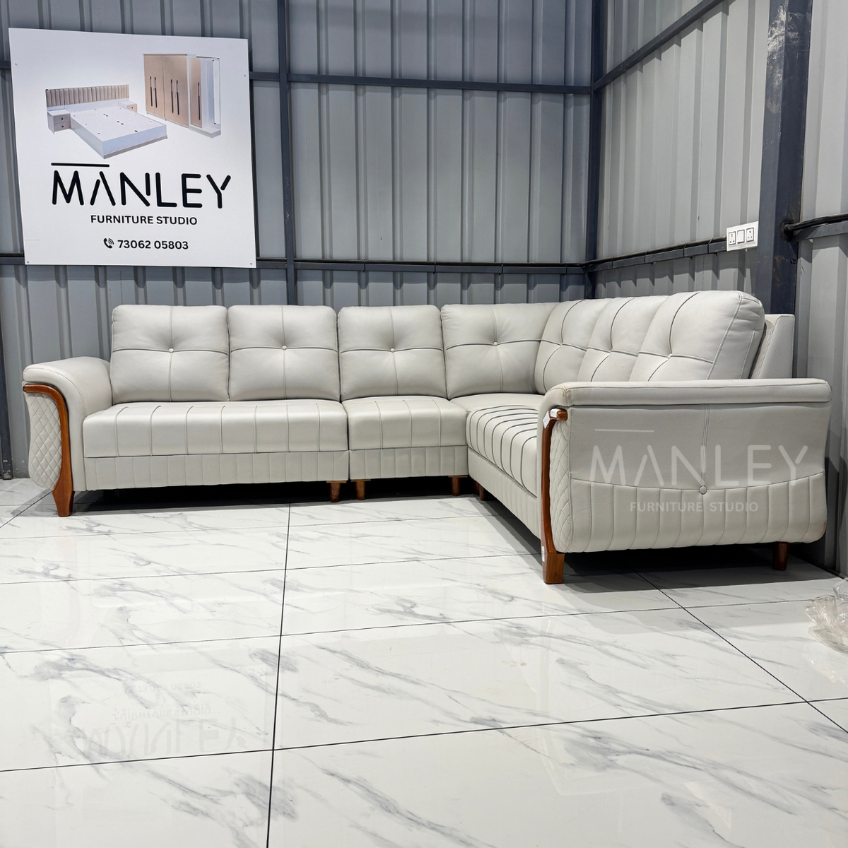 OXFORD CORNER SOFA SET | TREATED MAHOGANY WOOD & SUEDE FABRIC