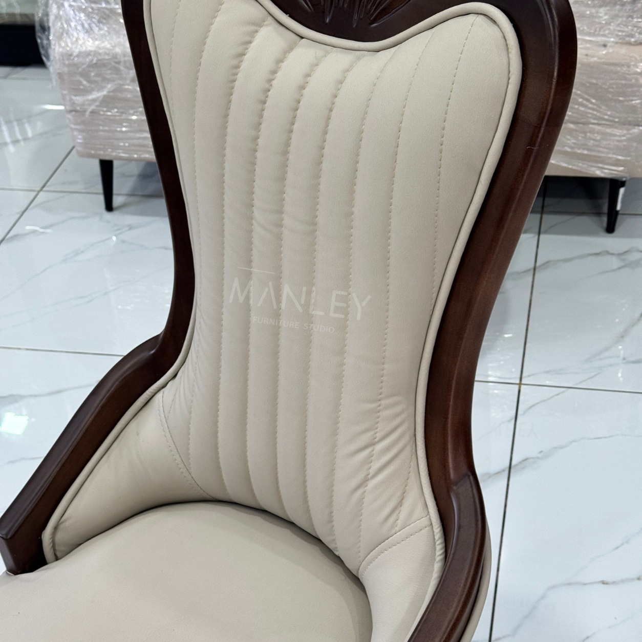 WINDSOR CHAIR | MAHOGANY WOOD & SUEDE FABRIC | ASH GREY COLOUR