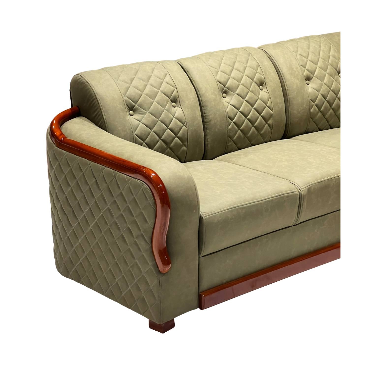 Piping Corner Sofa Set – Suede Fabric | Pocket Spring | Treated Mahogany | Mint Green