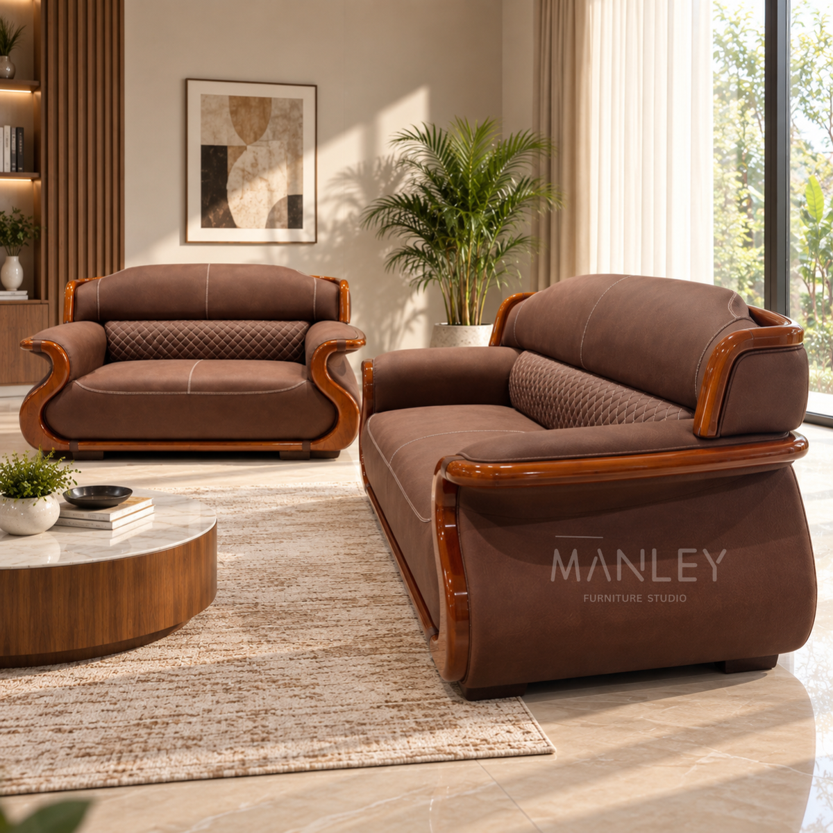 LUXE ONE 3+2 SOFA SET | TREATED MAHOGANY WOOD & ART LEATHER