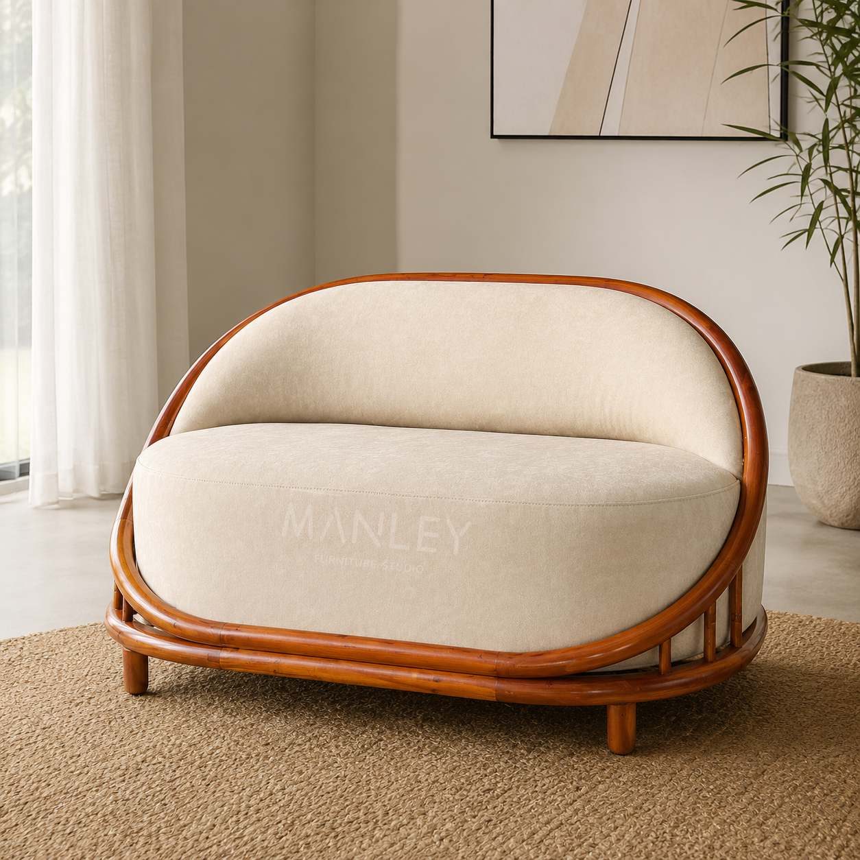 POSHEN 3+2+1+1 SOFA SET | MAHOGANY WOOD & SUEDE FABRIC UPHOLSTERY