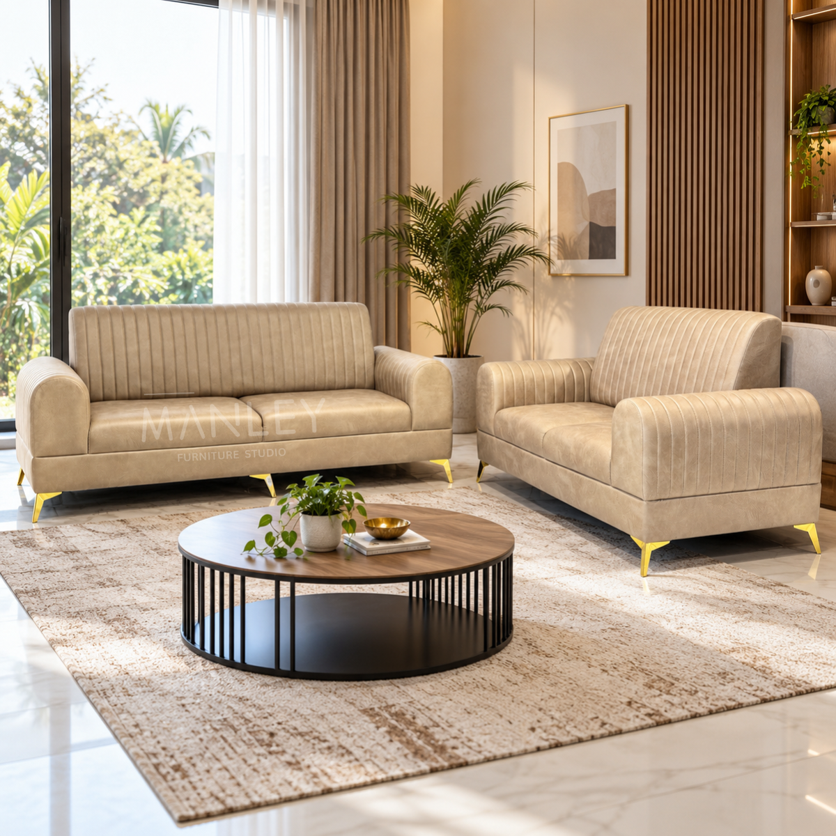 BOXER TWO 3+2 SOFA SET | SUEDE & REXINE MIX FABRIC