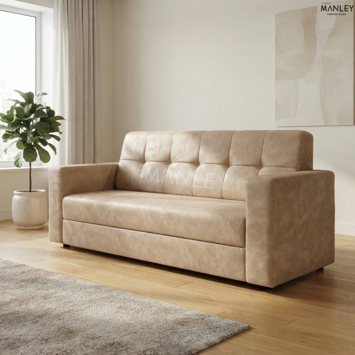 ASPER SINGLE SOFA | ACACIA WOOD & SUEDE FABRIC UPHOLSTERY