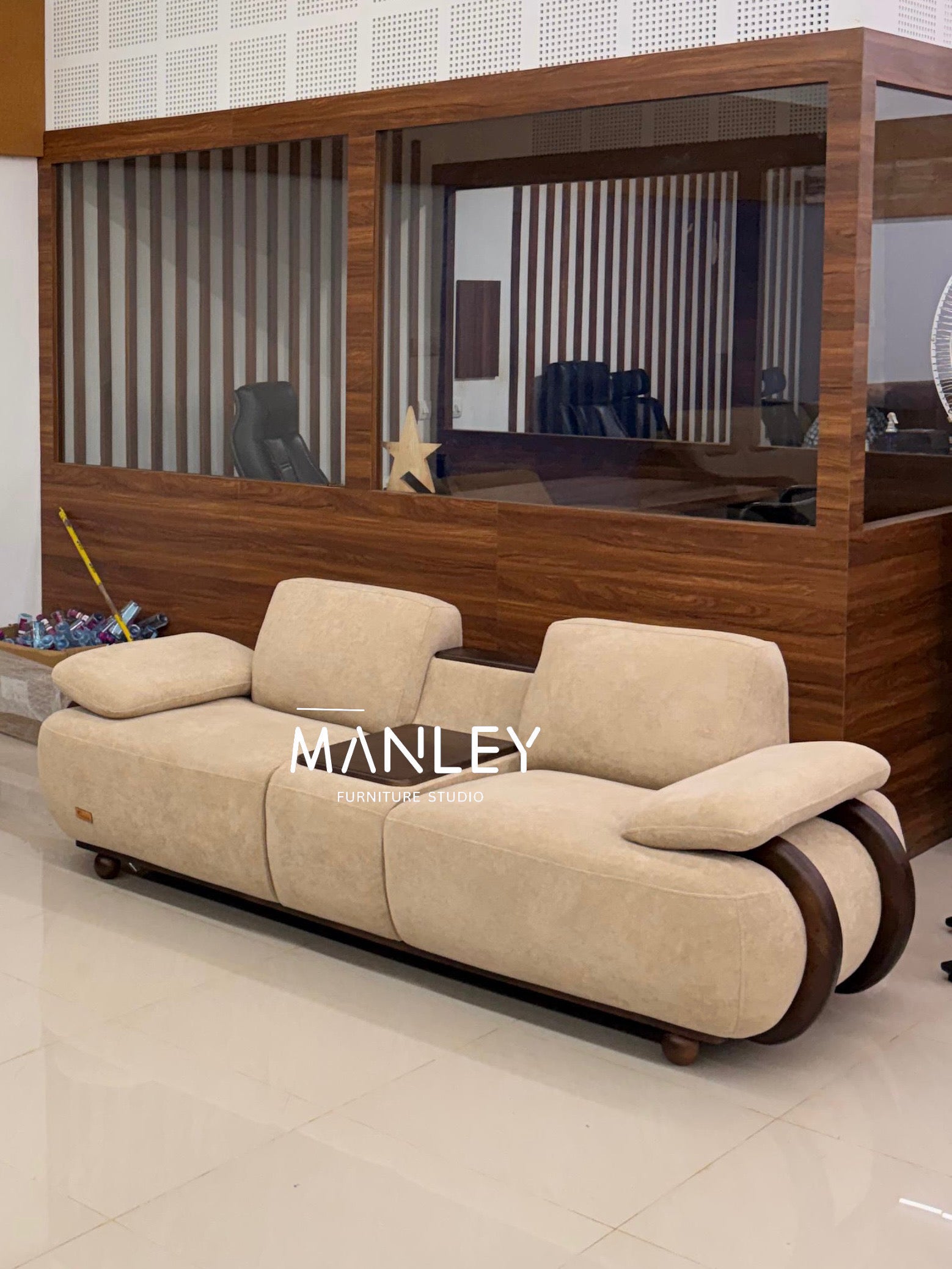 SLEEV 2+2 SOFA SET | MAHOGANY WOOD & FABRIC UPHOLSTERY | CREAM