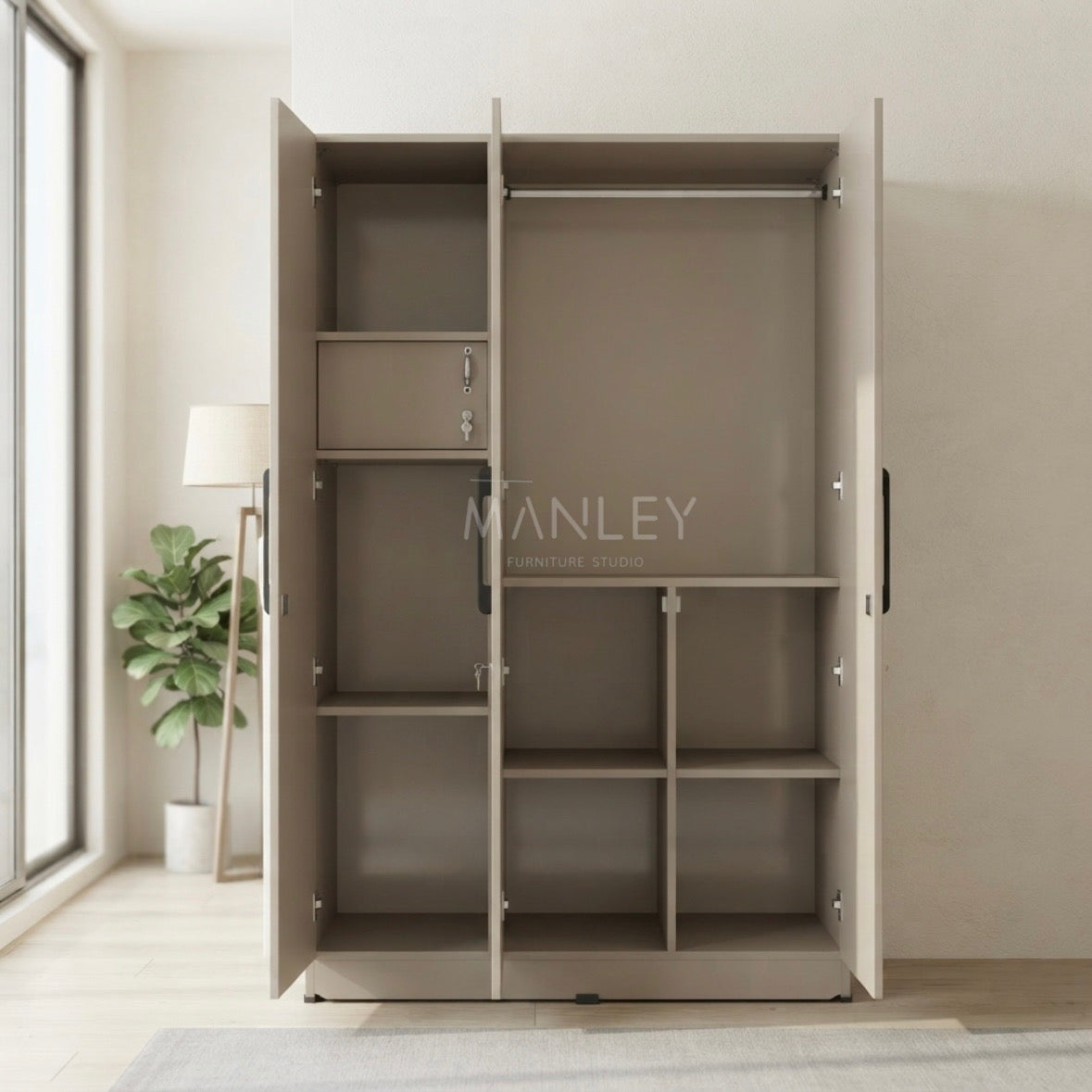 ELITE 3-DOOR WARDROBE | PARTICLE BOARD | BEIGE COLOUR